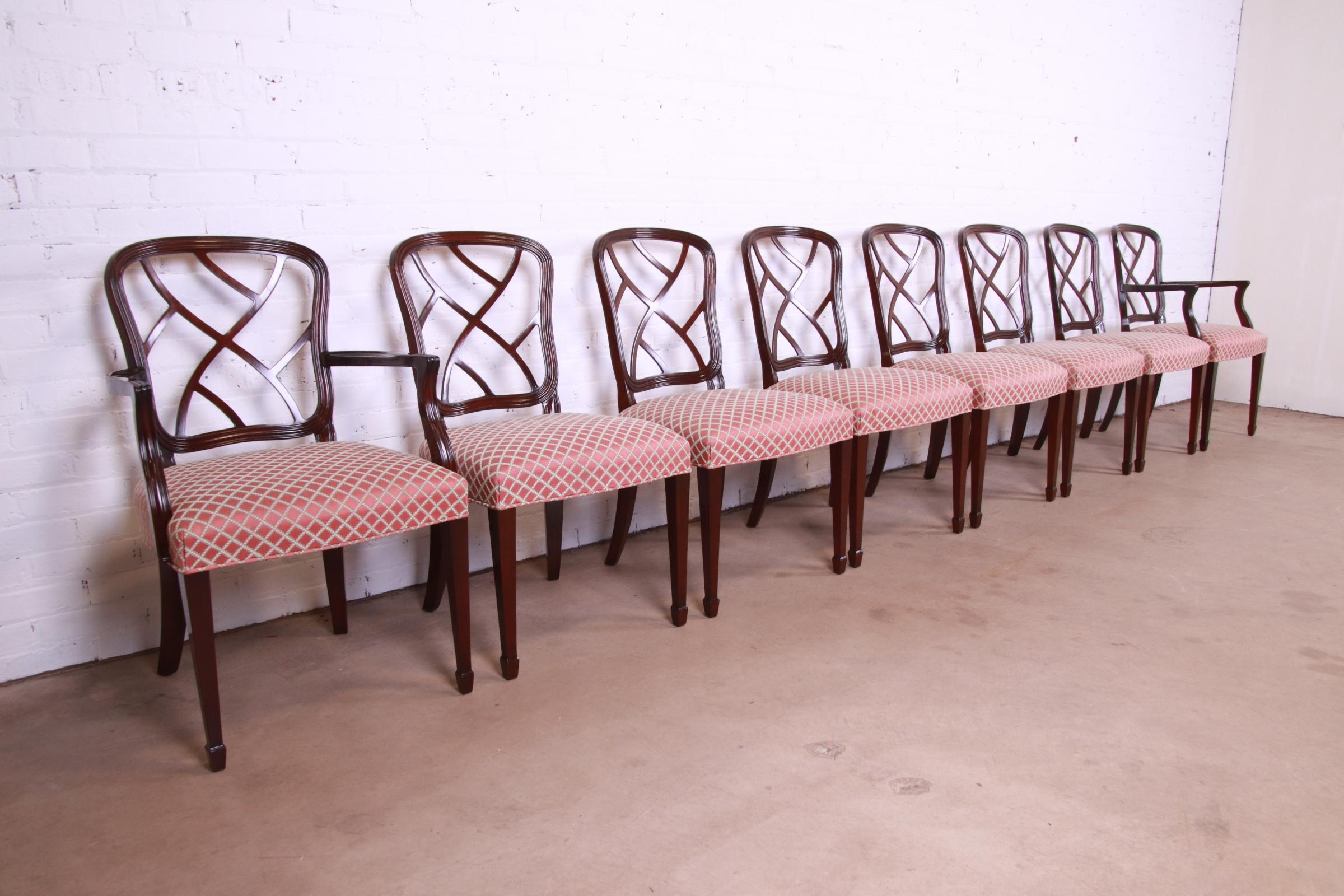 Late 20th Century Kindel Furniture Hepplewhite Carved Mahogany Dining Chairs, Set of Eight