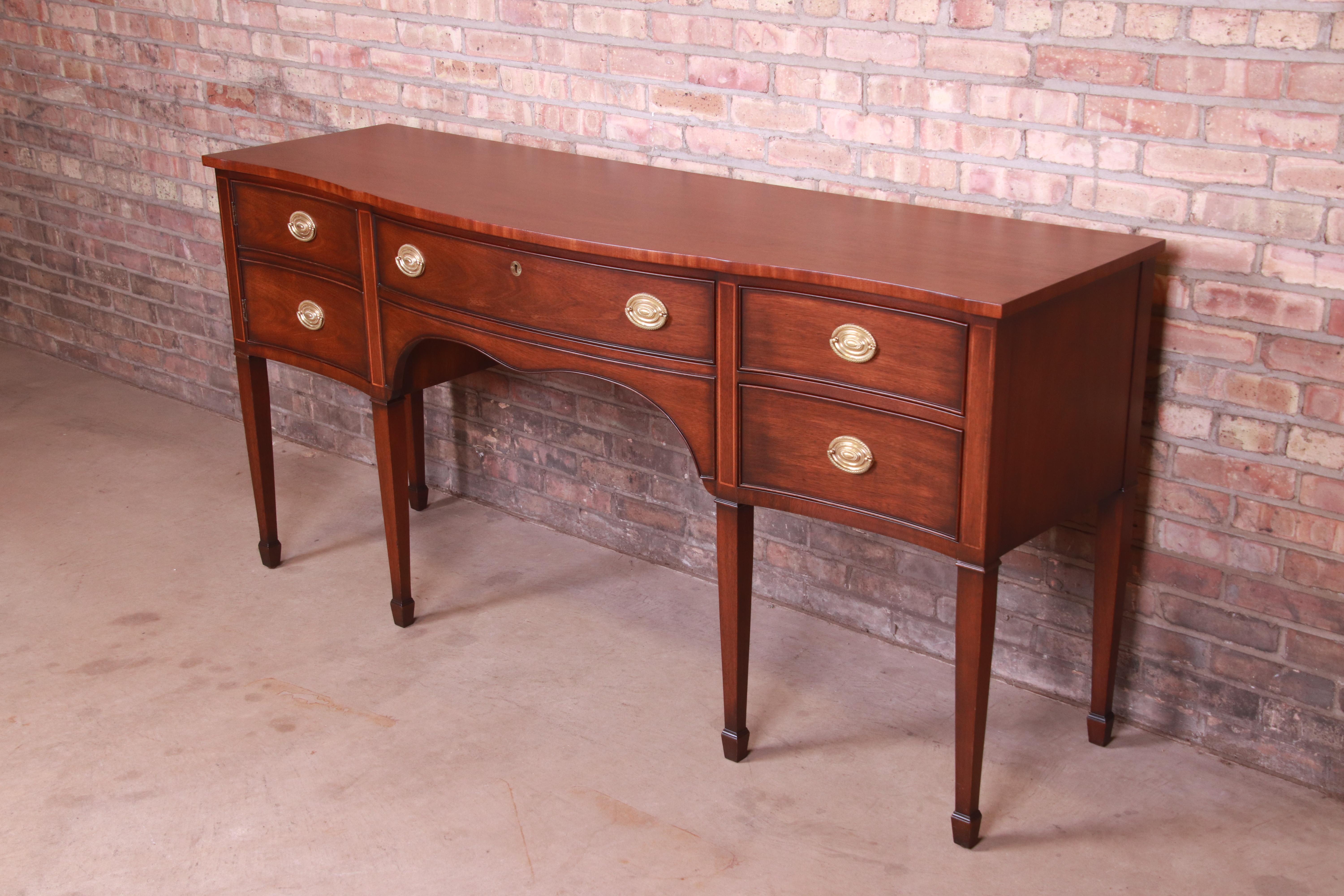 Kindel Furniture Hepplewhite Inlaid Mahogany Sideboard Credenza, Refinished In Good Condition For Sale In South Bend, IN