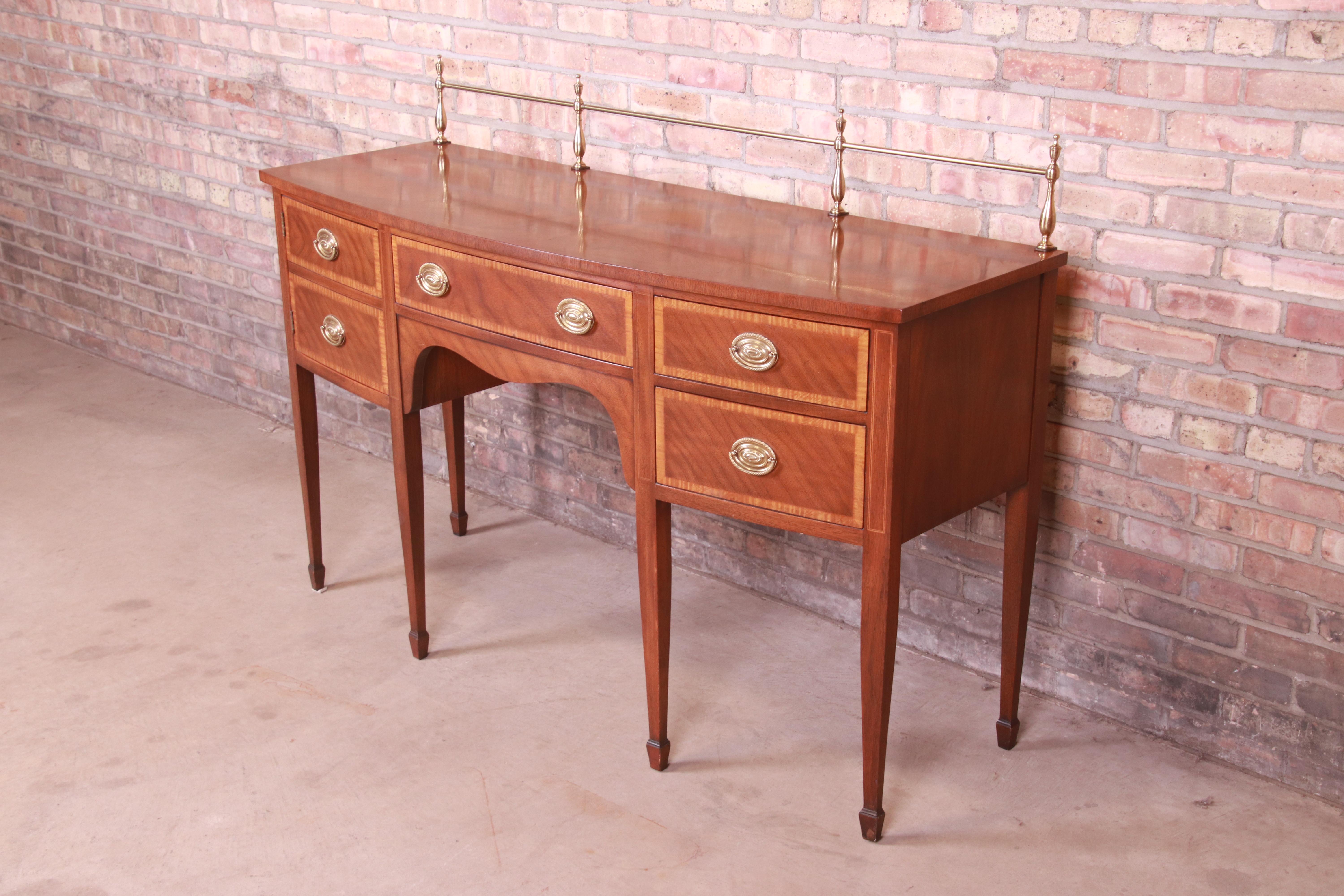 American Kindel Furniture Hepplewhite Mahogany Sideboard Credenza with Brass Gallery