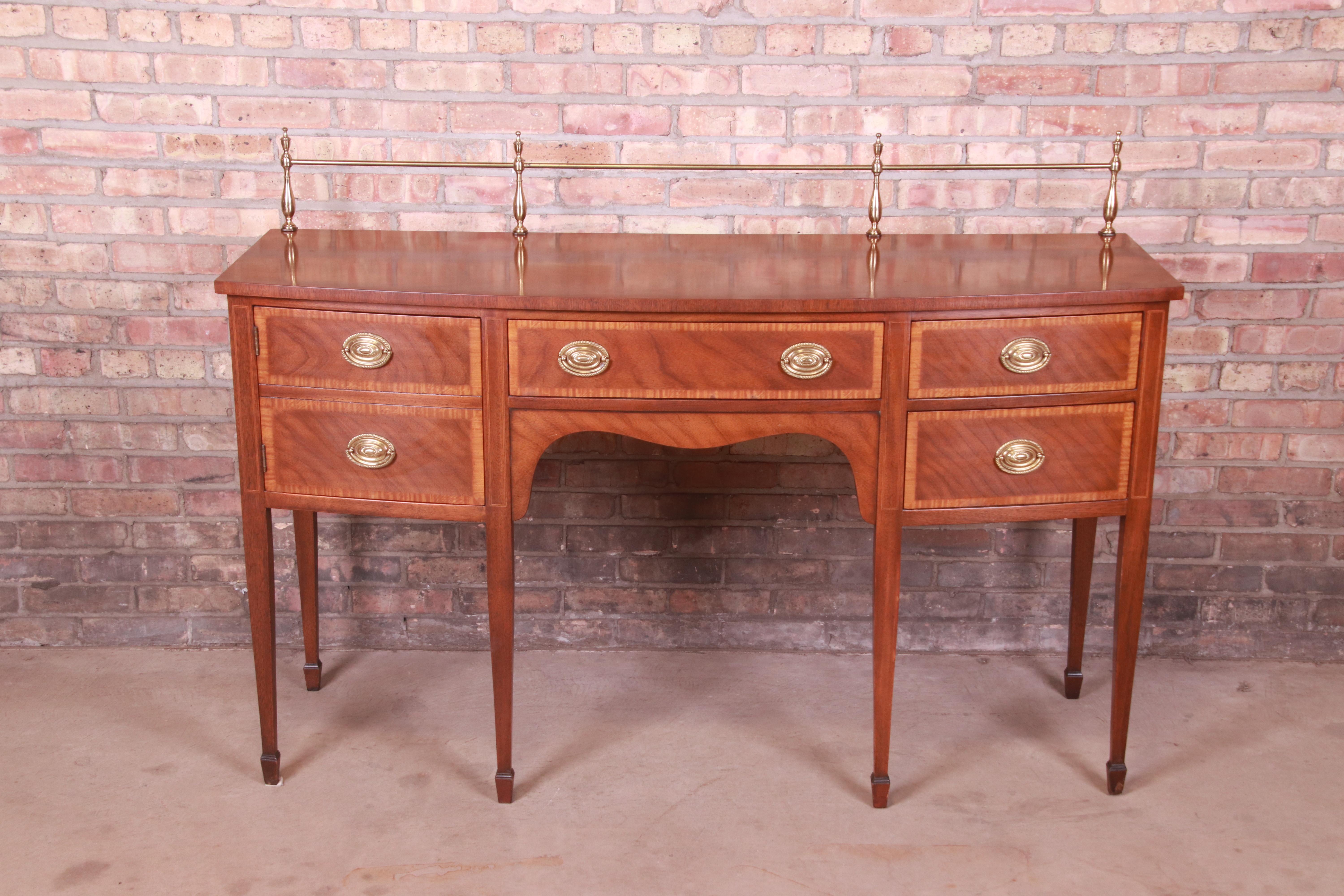 Kindel Furniture Hepplewhite Mahogany Sideboard Credenza with Brass Gallery In Good Condition In South Bend, IN