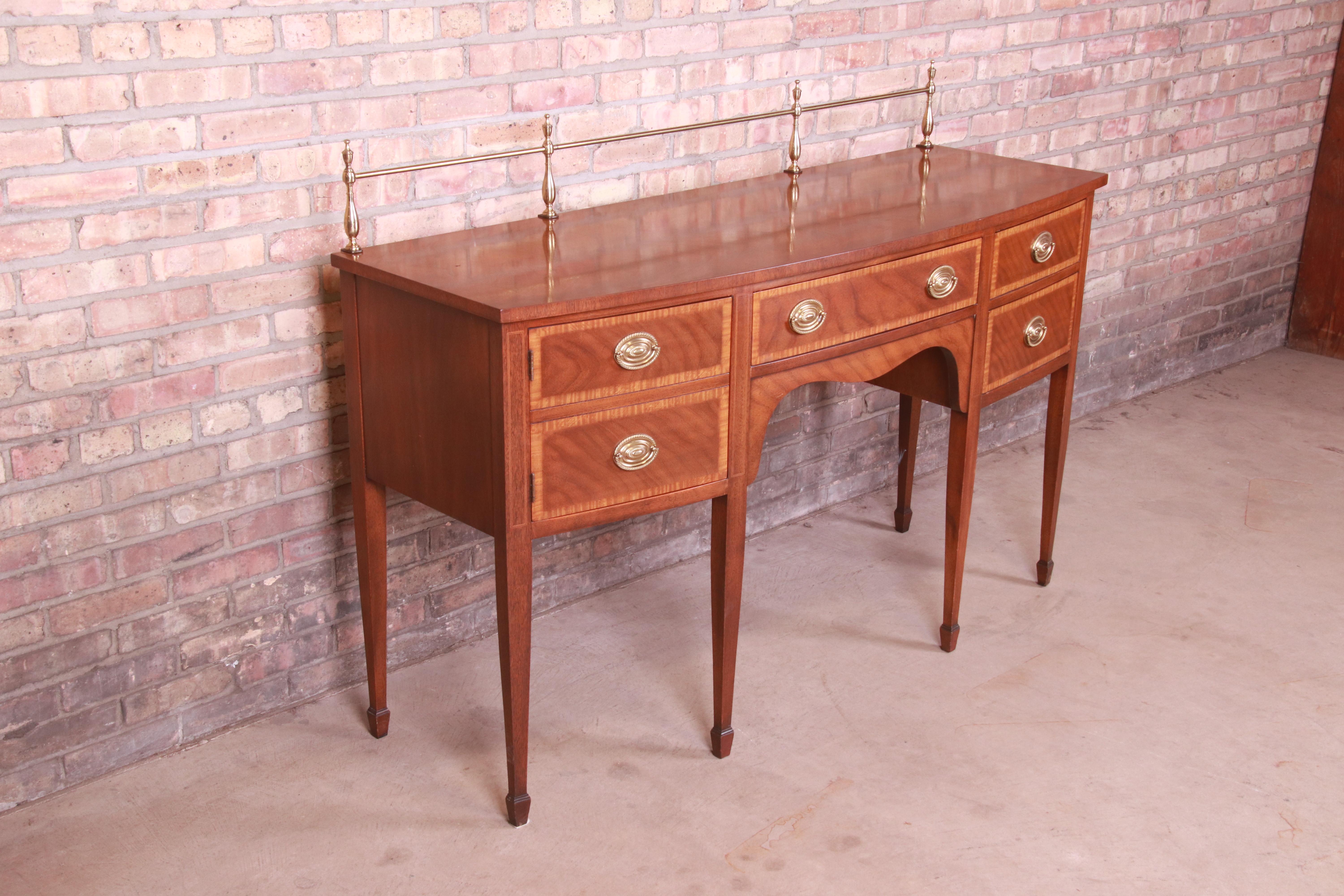 20th Century Kindel Furniture Hepplewhite Mahogany Sideboard Credenza with Brass Gallery