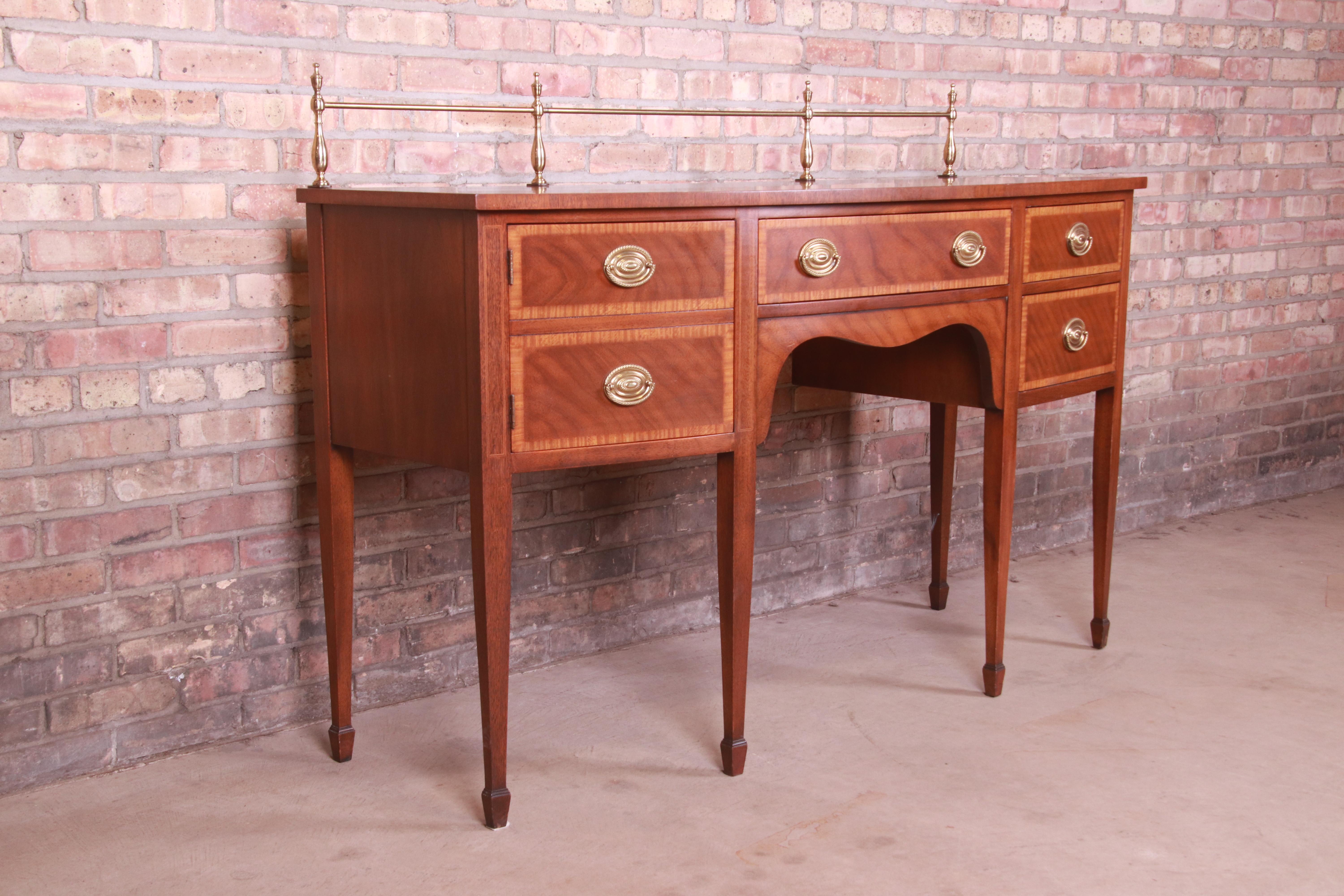 Kindel Furniture Hepplewhite Mahogany Sideboard Credenza with Brass Gallery 1