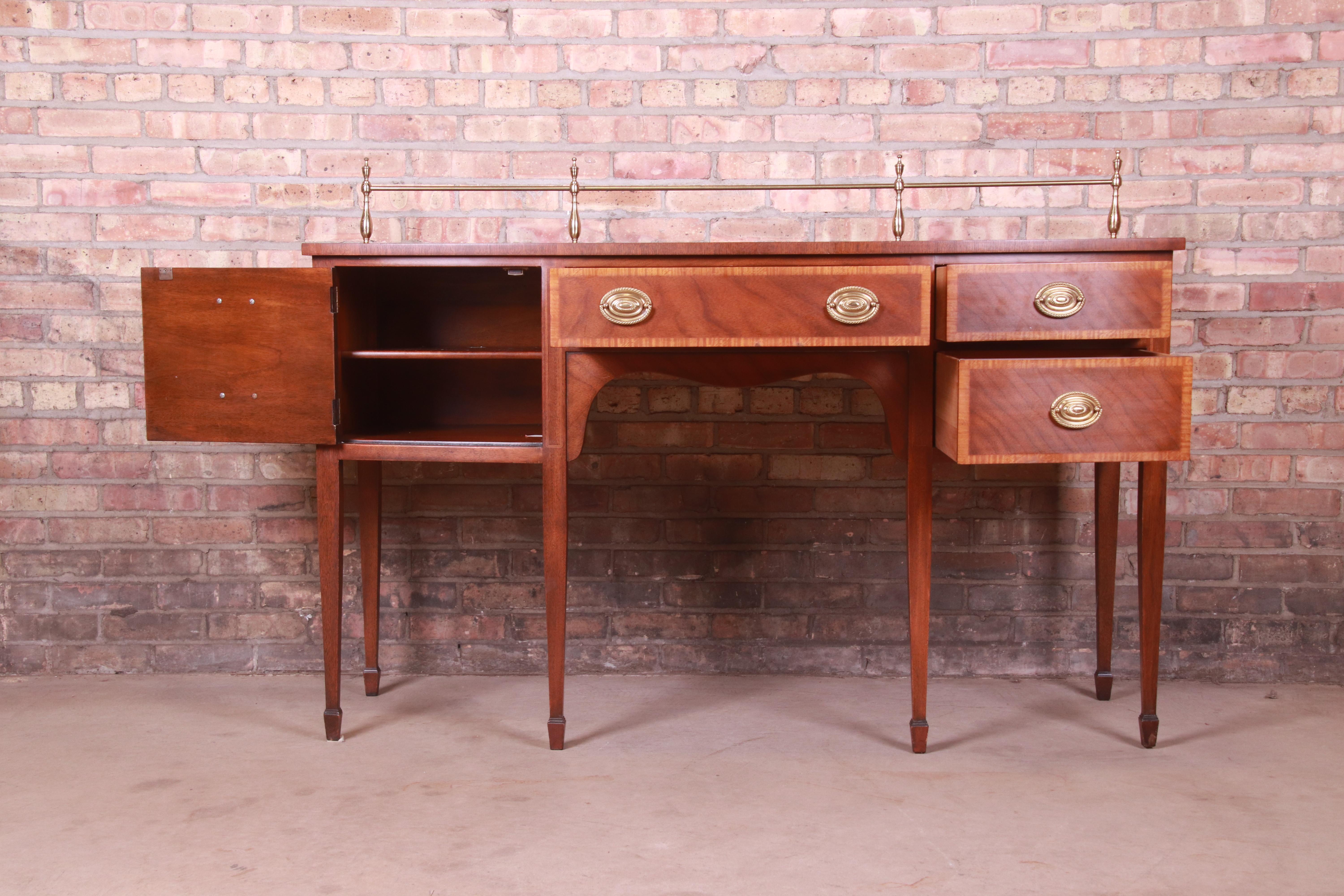 Kindel Furniture Hepplewhite Mahogany Sideboard Credenza with Brass Gallery 2