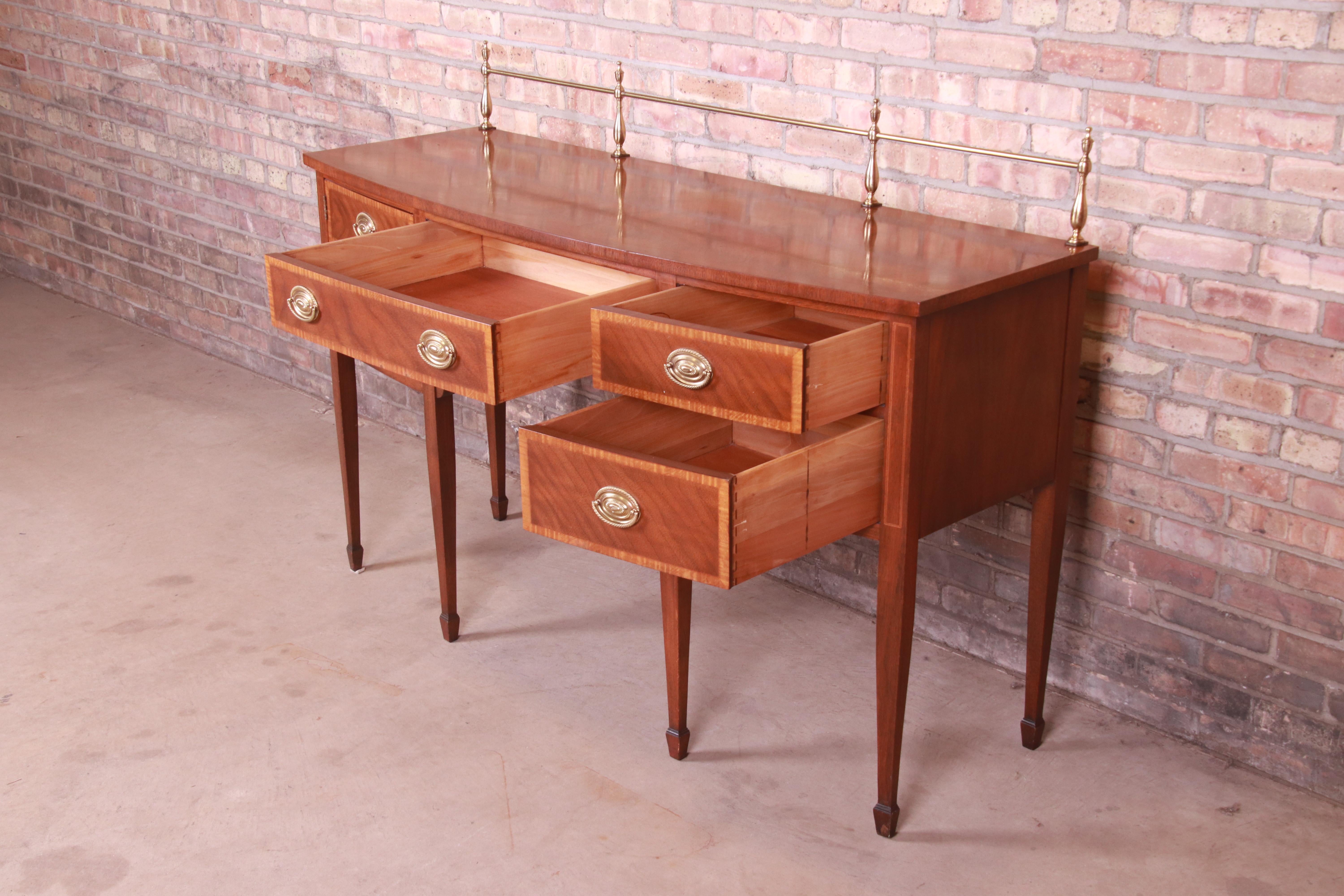Kindel Furniture Hepplewhite Mahogany Sideboard Credenza with Brass Gallery 3
