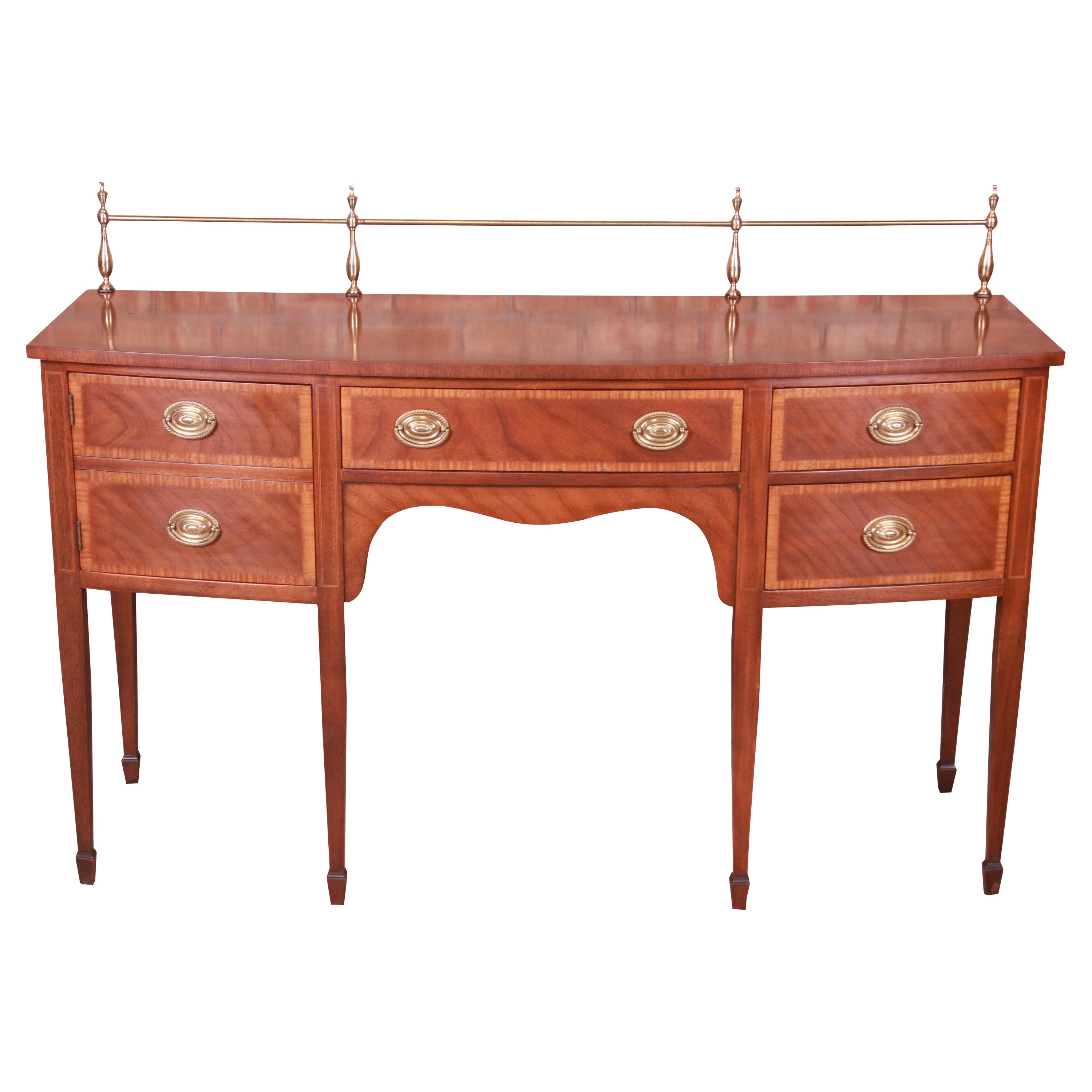 Kindel Furniture Hepplewhite Mahogany Sideboard Credenza with Brass Gallery