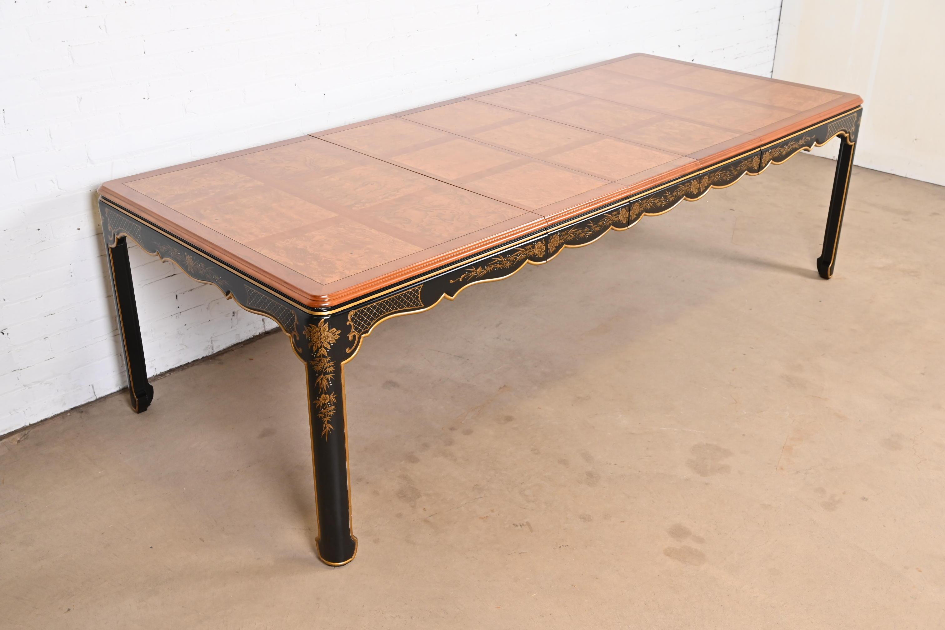 Late 20th Century Kindel Furniture Hollywood Regency Chinoiserie Dining Table, Newly Refinished For Sale