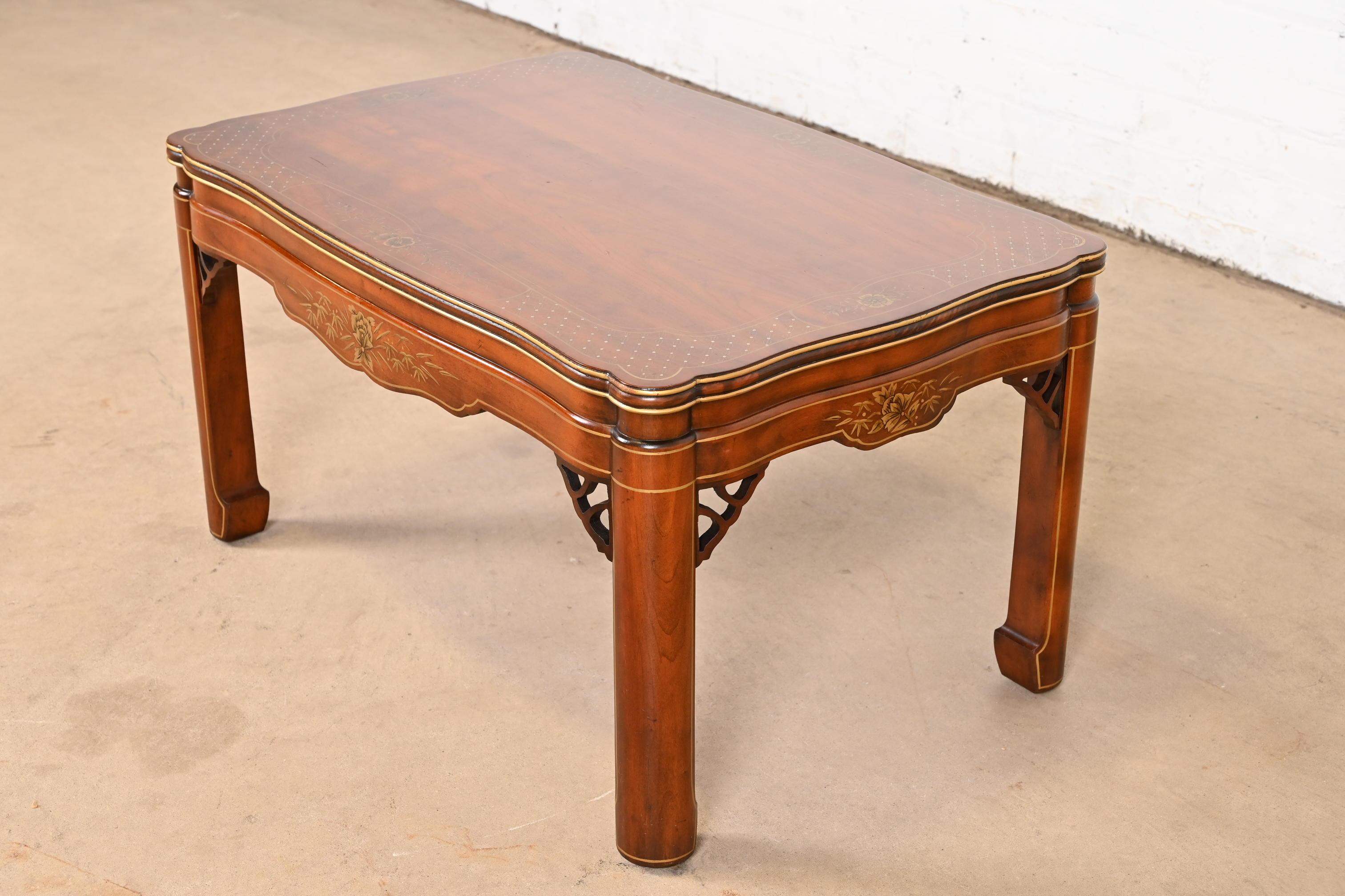 Kindel Furniture Hollywood Regency Chinoiserie Painted Cherry Wood Coffee Table In Good Condition For Sale In South Bend, IN