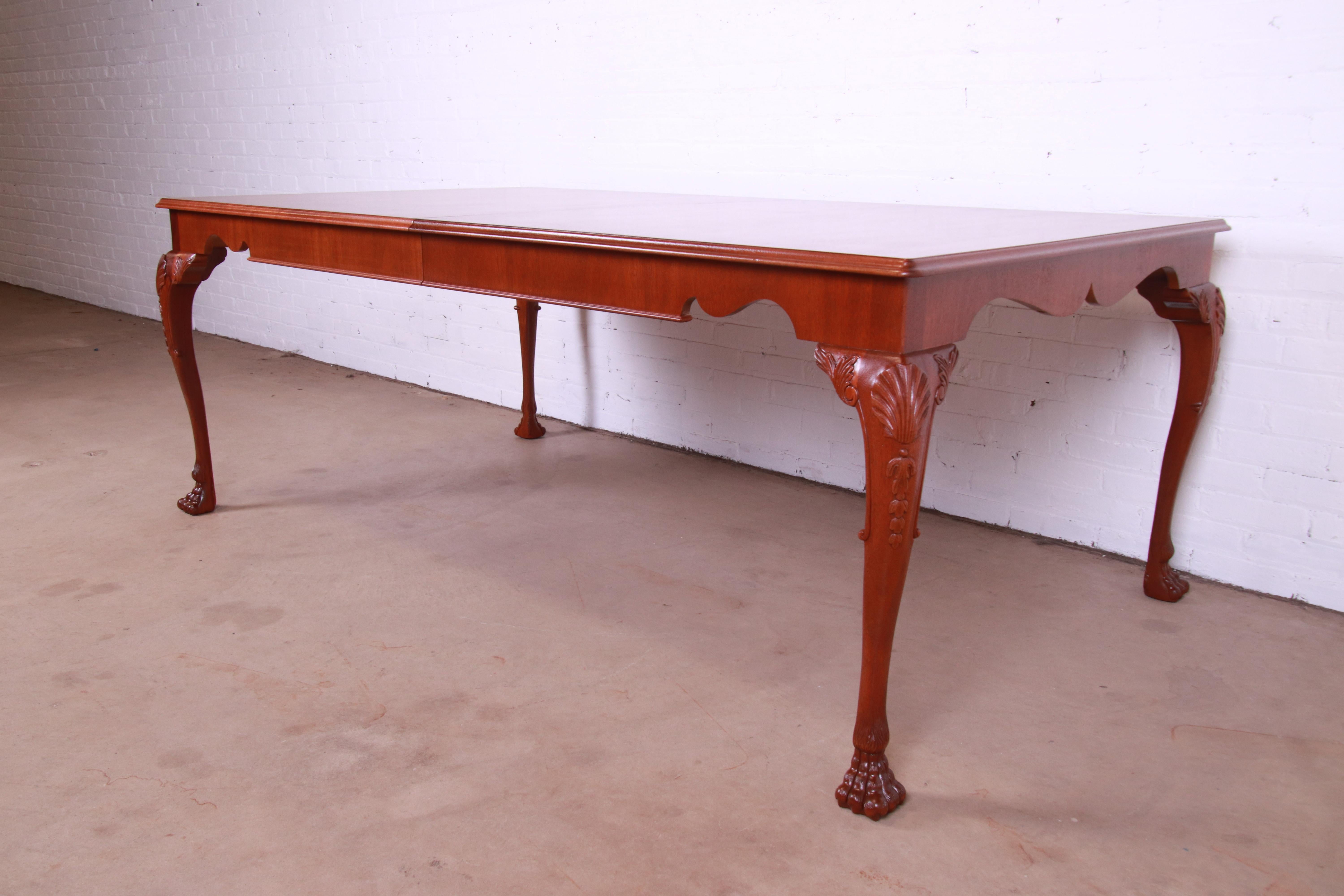 Kindel Furniture Irish Georgian Carved Mahogany Dining Table, Newly Refinished For Sale 9