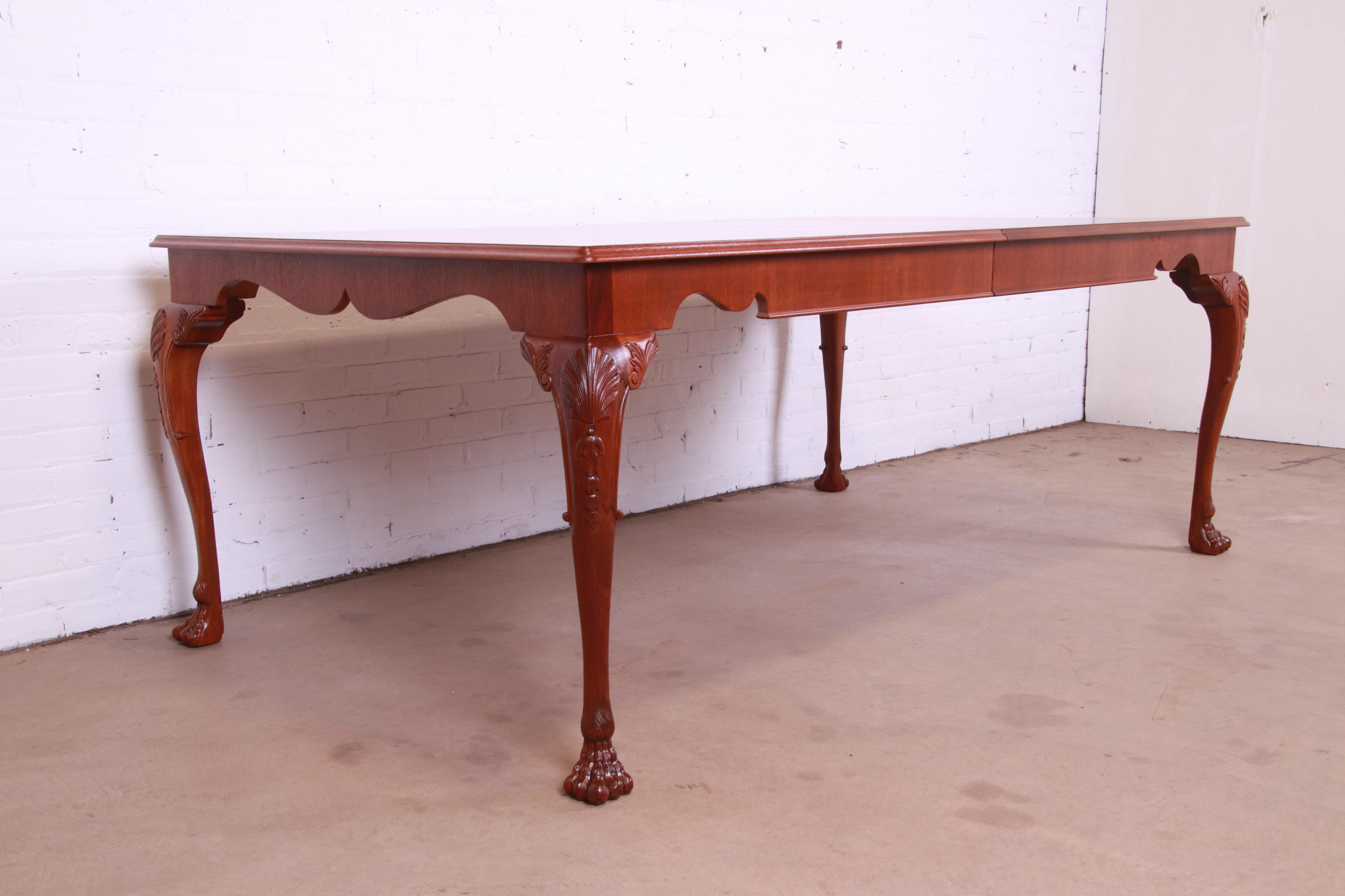 Kindel Furniture Irish Georgian Carved Mahogany Dining Table, Newly Refinished For Sale 11