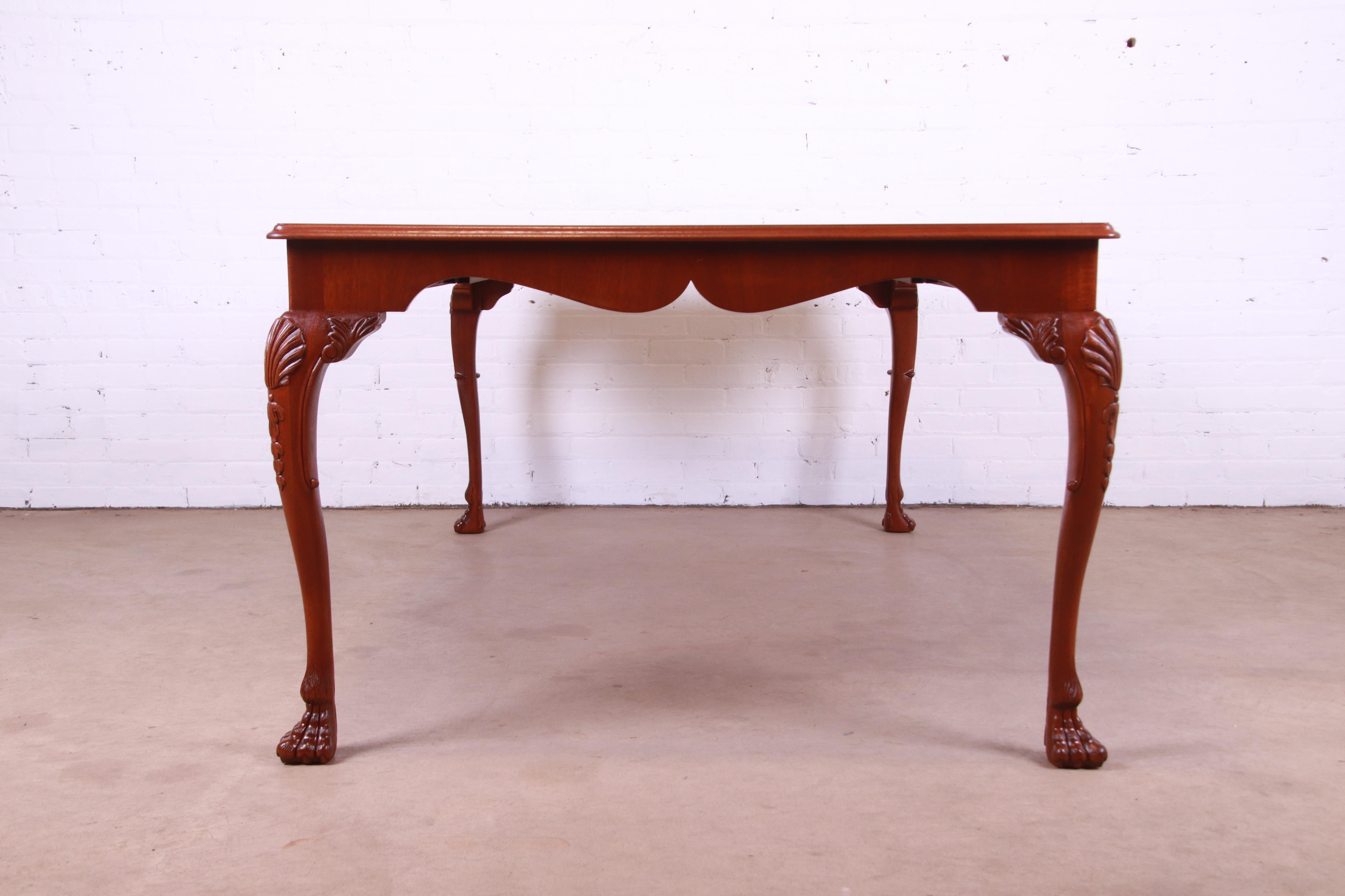 Kindel Furniture Irish Georgian Carved Mahogany Dining Table, Newly Refinished For Sale 13