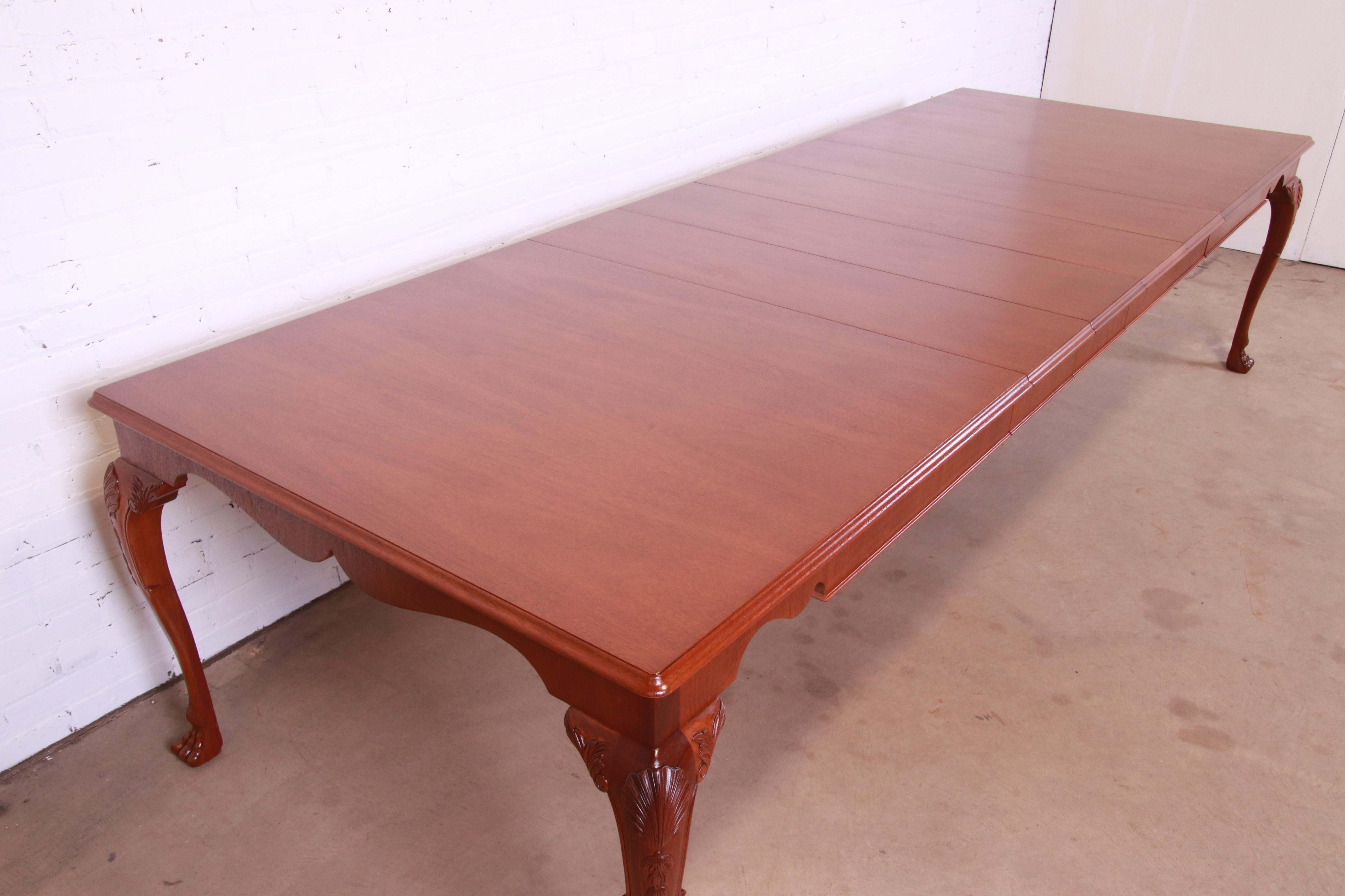 Kindel Furniture Irish Georgian Carved Mahogany Dining Table, Newly Refinished For Sale 1