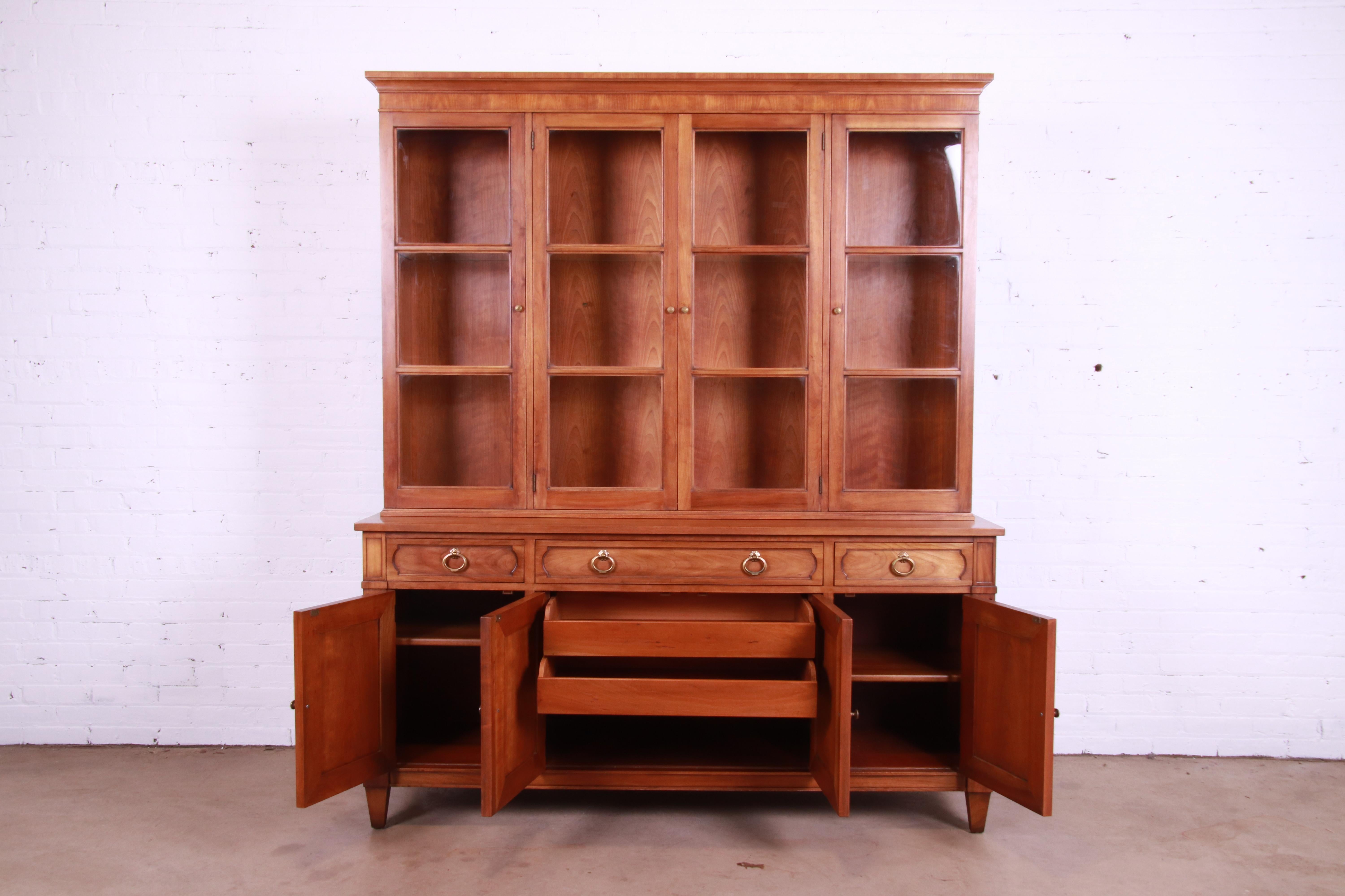 Kindel Furniture Mid-Century French Regency Cherry Breakfront Bookcase Cabinet For Sale 6