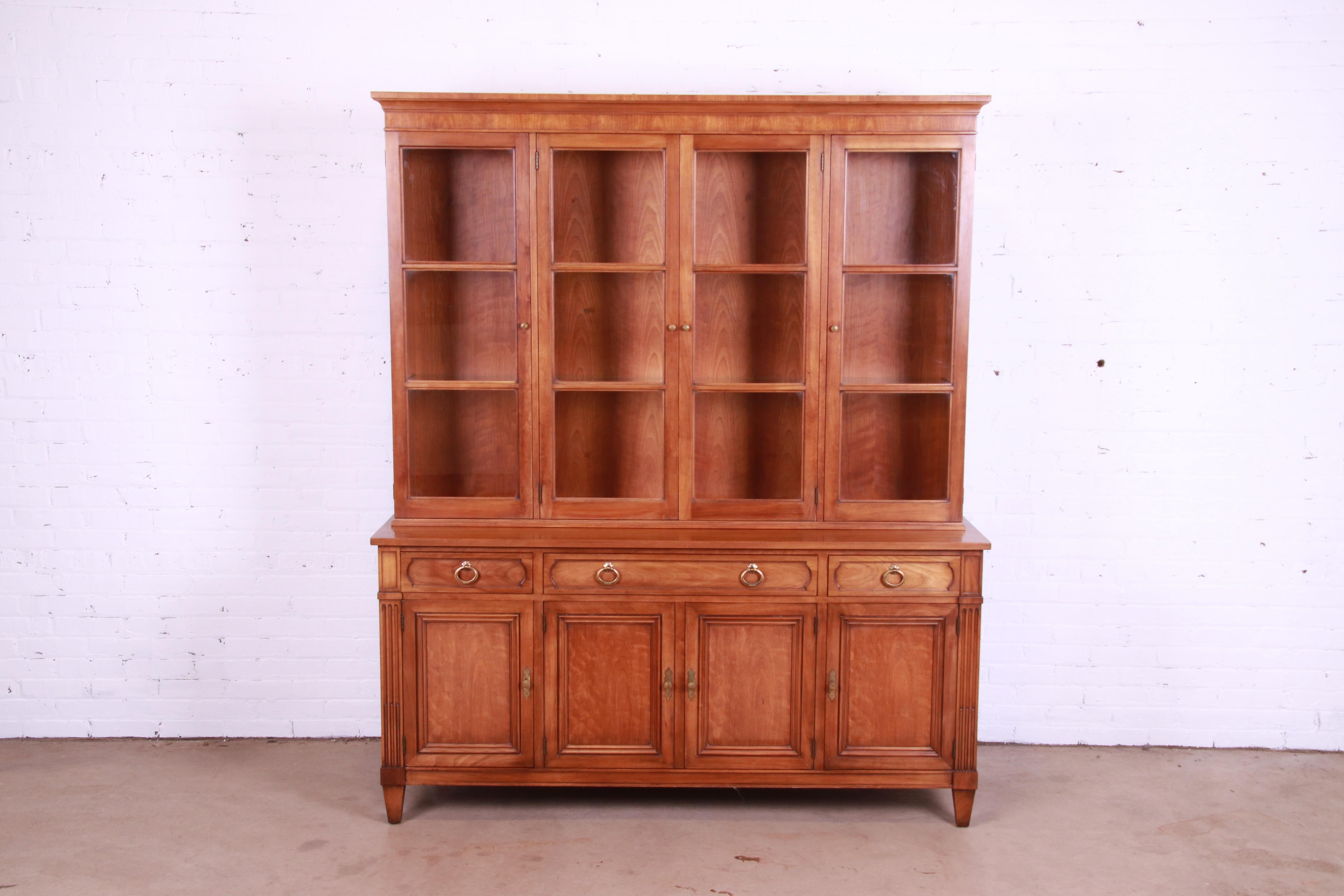 American Kindel Furniture Mid-Century French Regency Cherry Breakfront Bookcase Cabinet For Sale