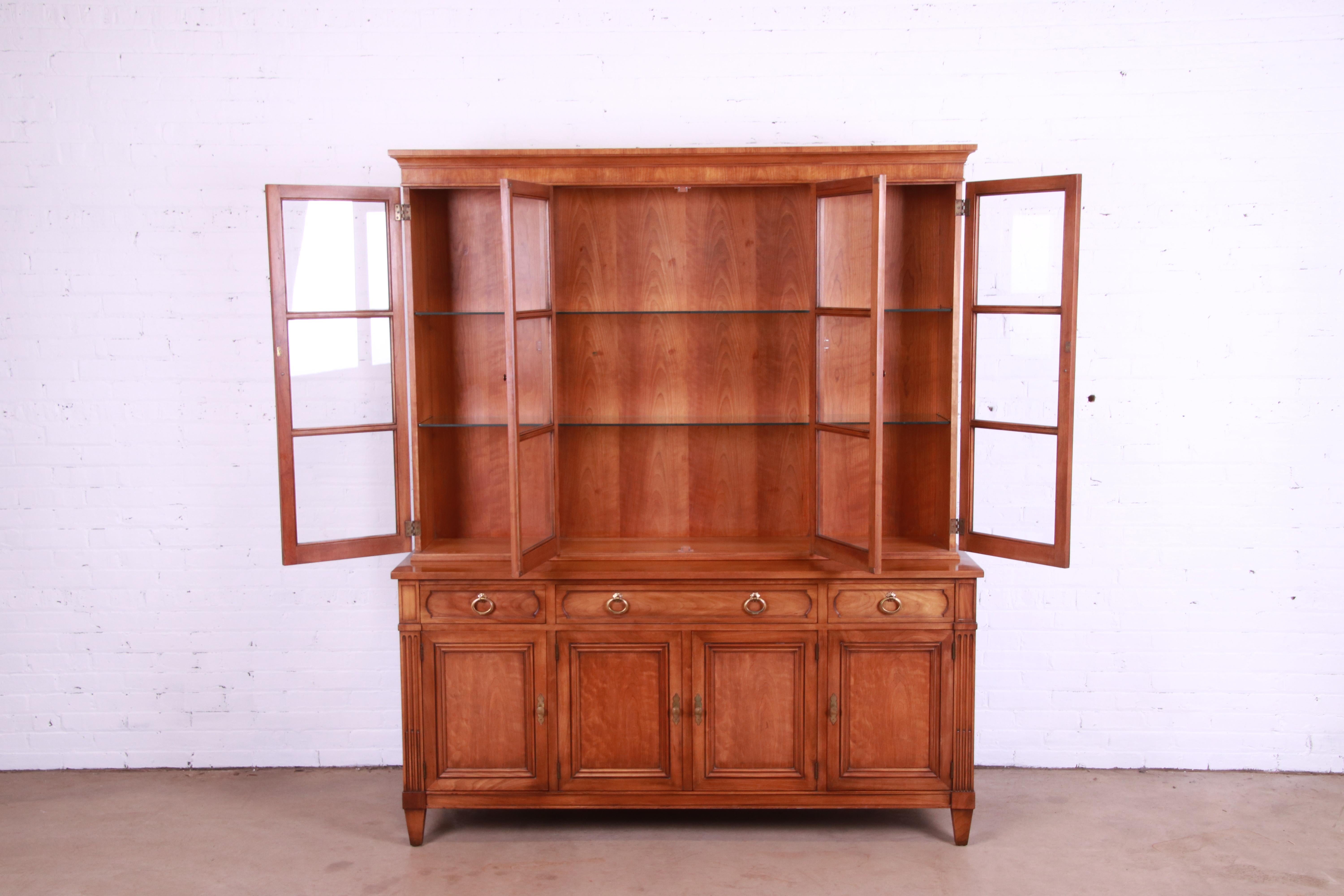 Kindel Furniture Mid-Century French Regency Cherry Breakfront Bookcase Cabinet For Sale 1