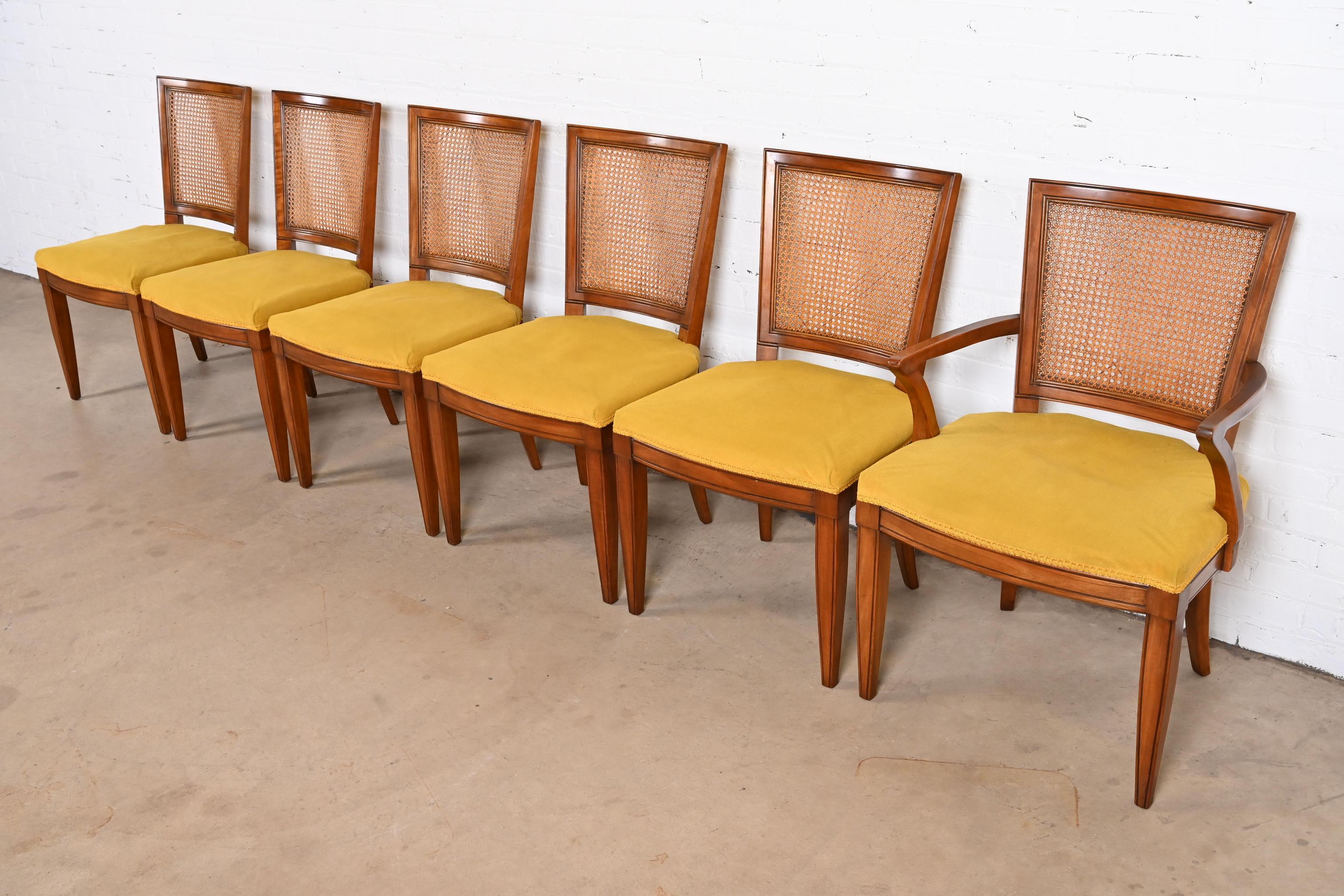 Mid-Century Modern Kindel Furniture Midcentury French Regency Cherry Wood and Cane Dining Chairs