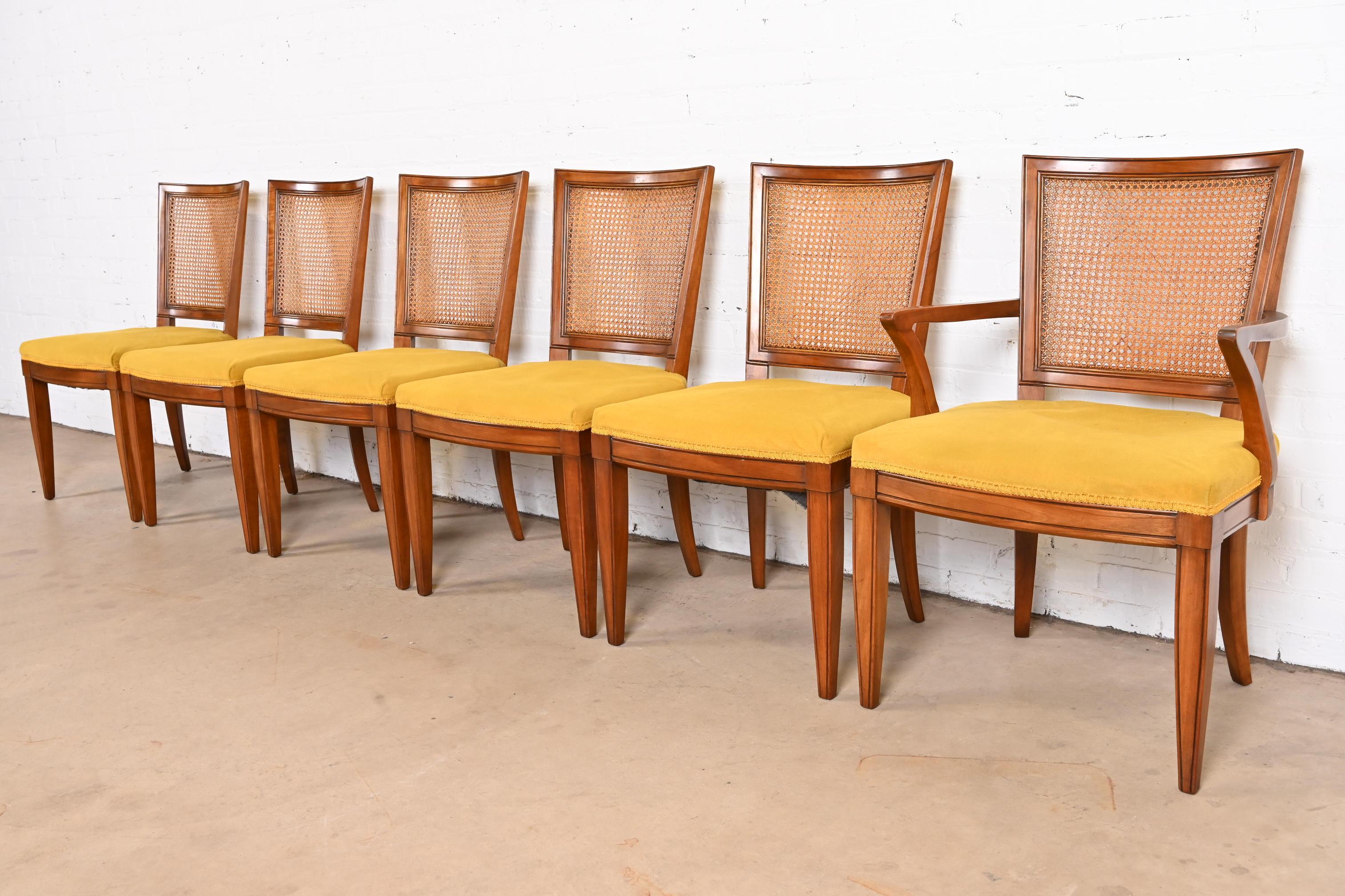 American Kindel Furniture Midcentury French Regency Cherry Wood and Cane Dining Chairs