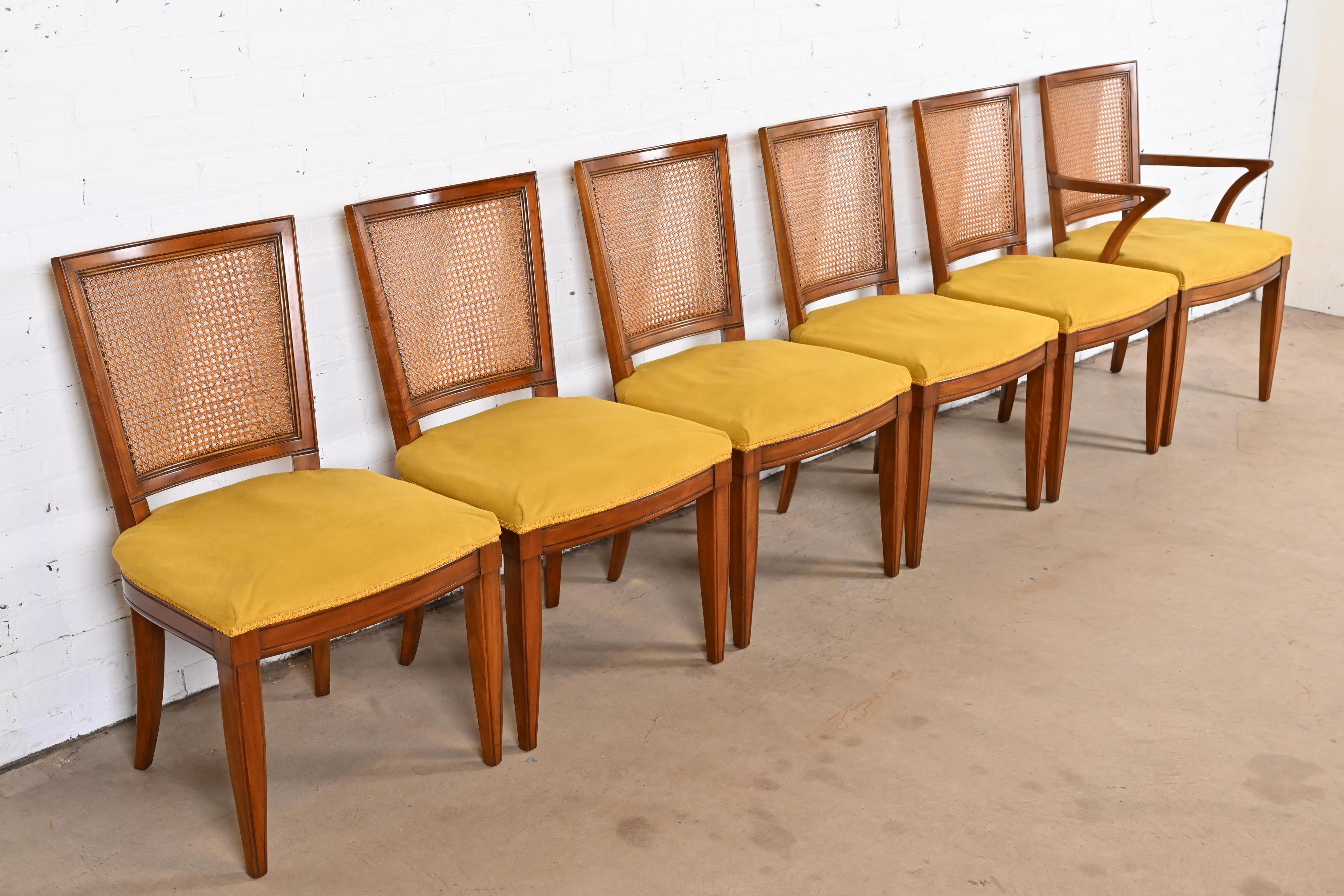 Kindel Furniture Midcentury French Regency Cherry Wood and Cane Dining Chairs In Good Condition In South Bend, IN