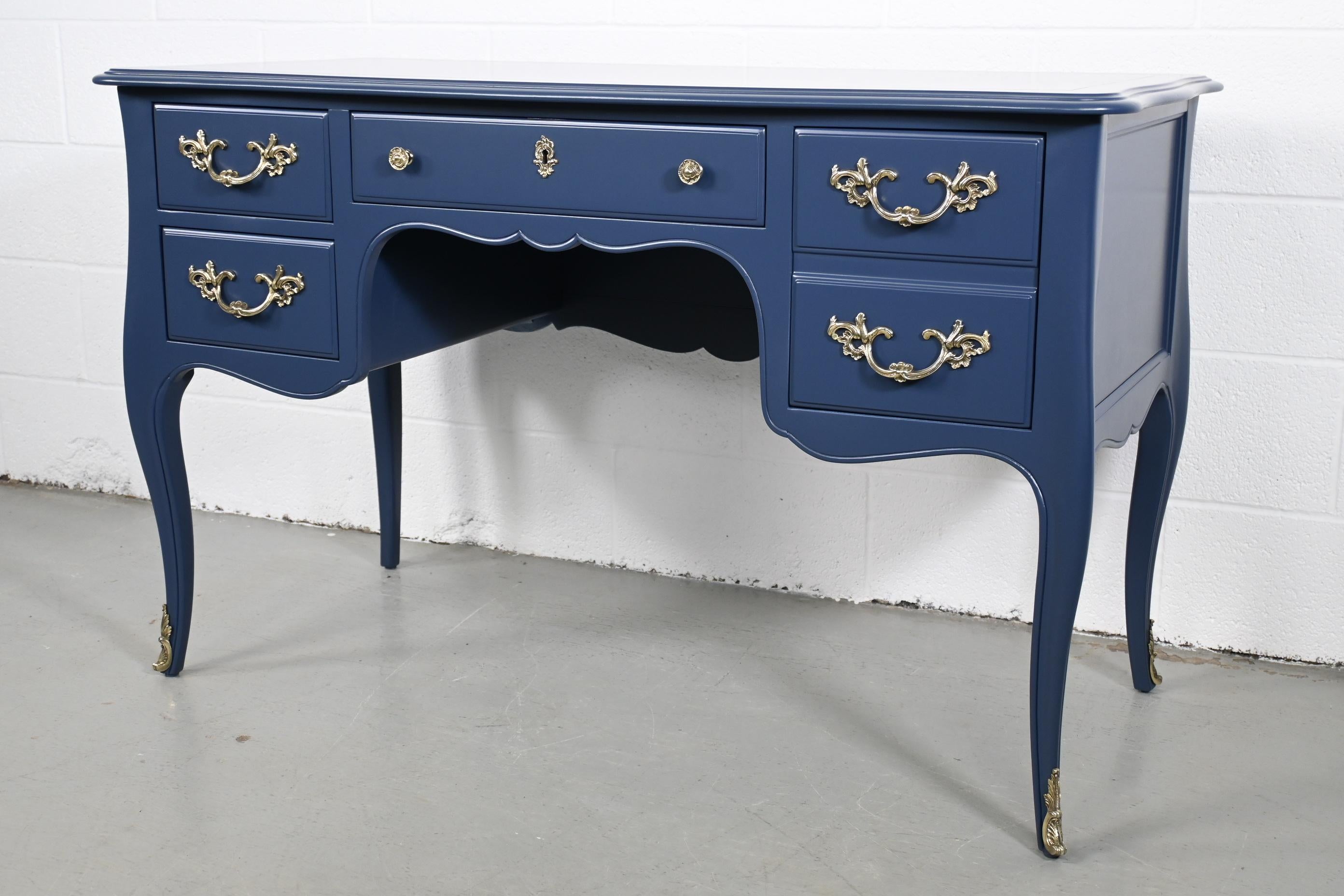 American Kindel Furniture Navy French Desk With Brass Ormolu