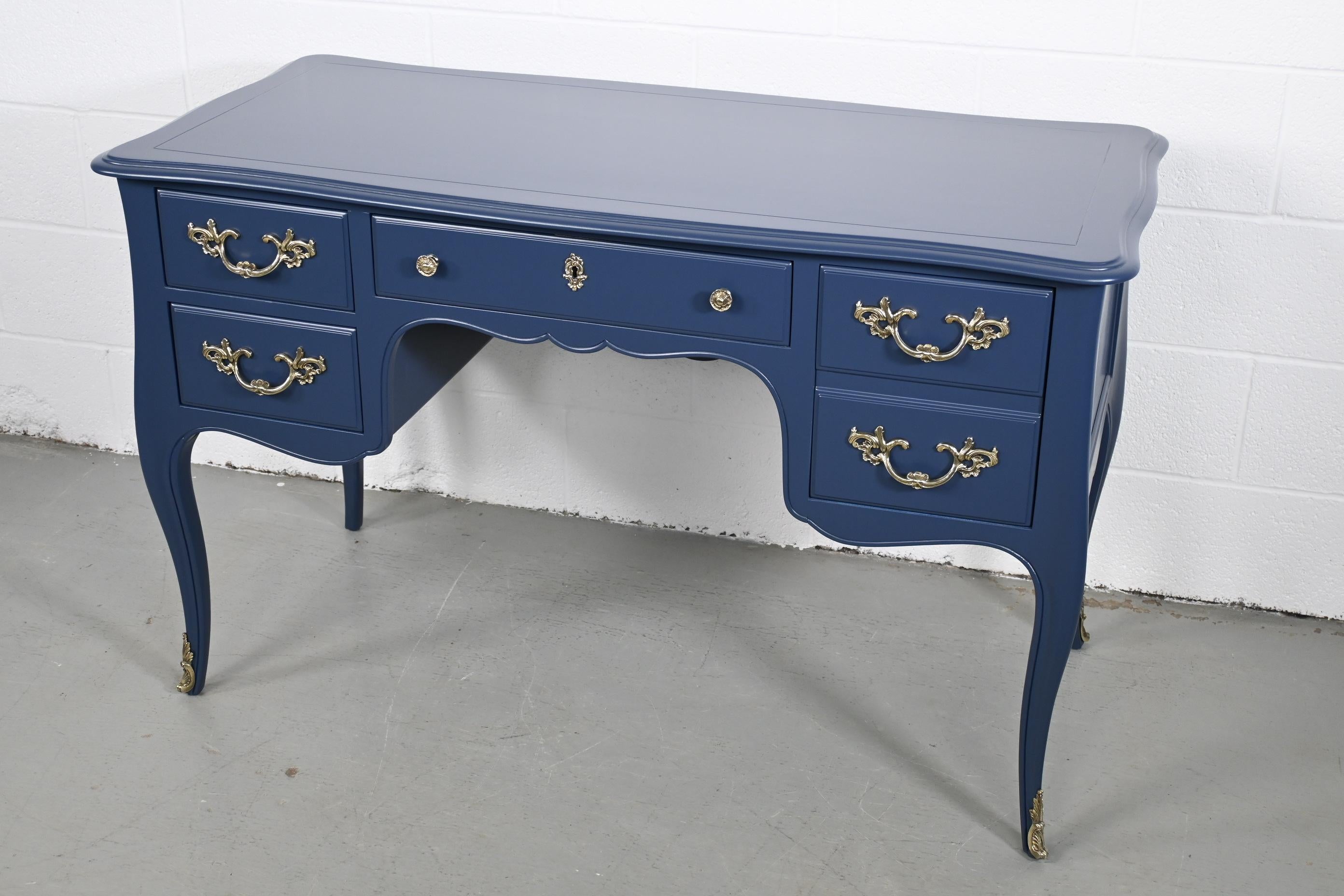 Late 20th Century Kindel Furniture Navy French Desk With Brass Ormolu