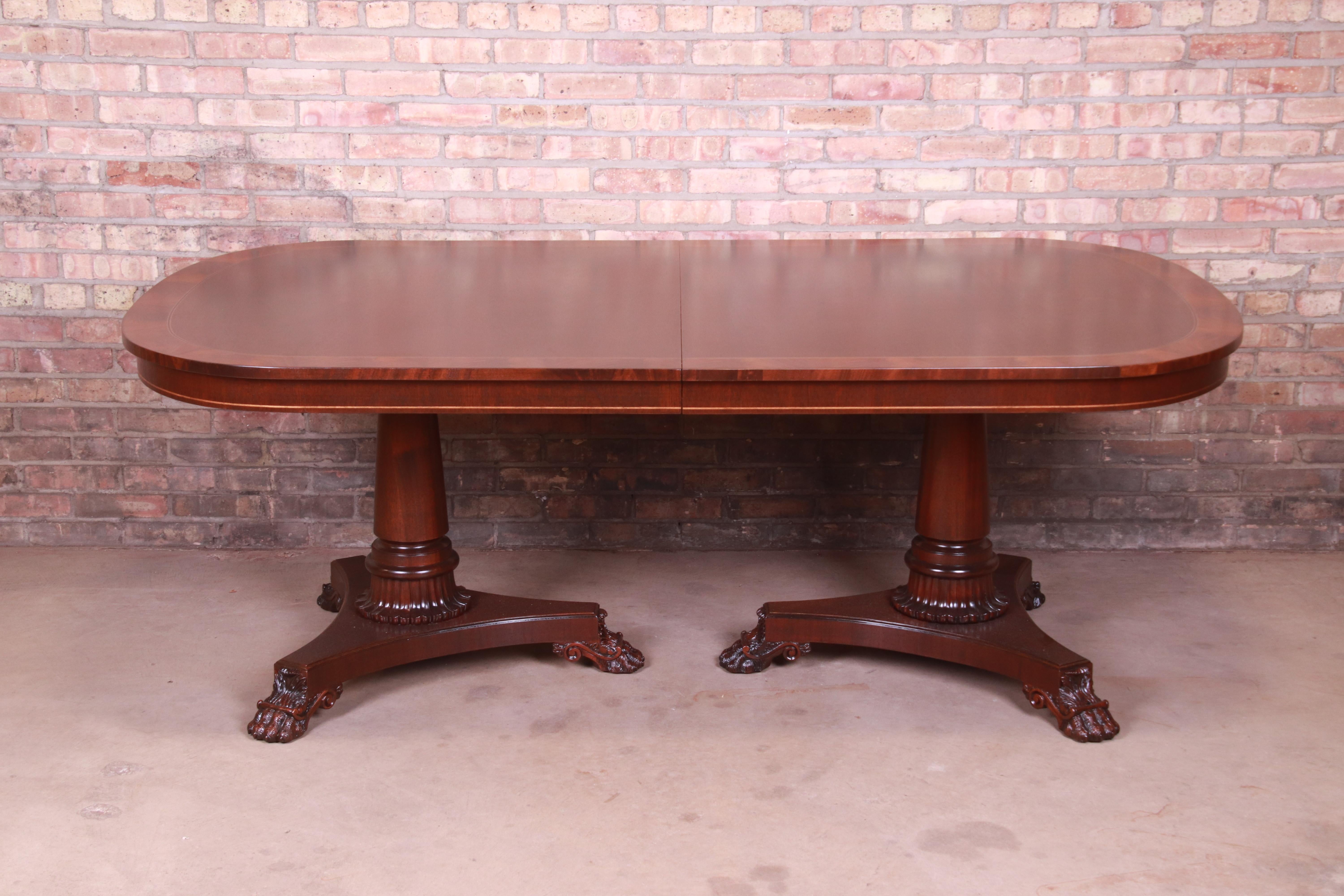 Kindel Furniture Neoclassical Banded Mahogany Dining Table, Newly Refinished 5
