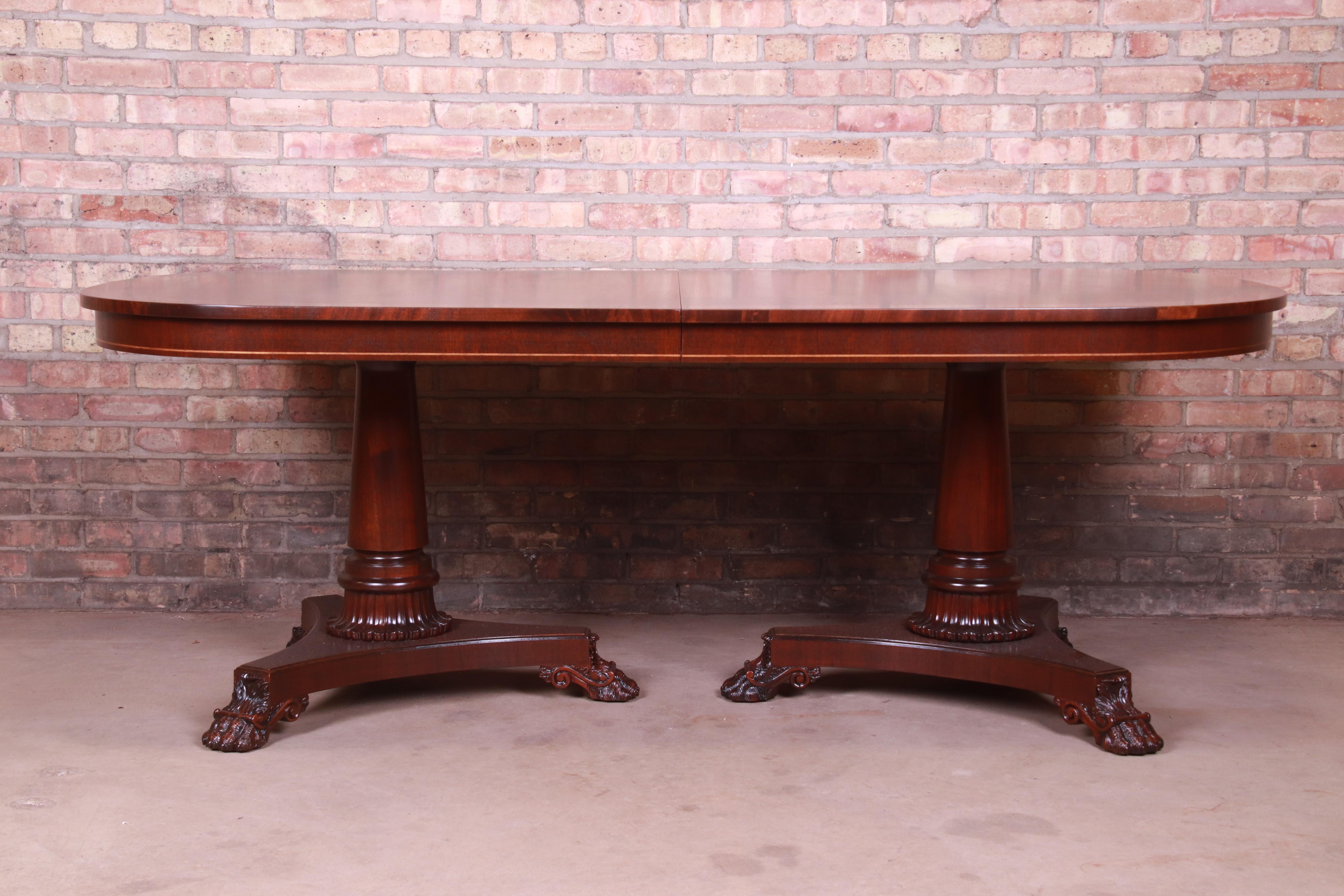 Kindel Furniture Neoclassical Banded Mahogany Dining Table, Newly Refinished 6