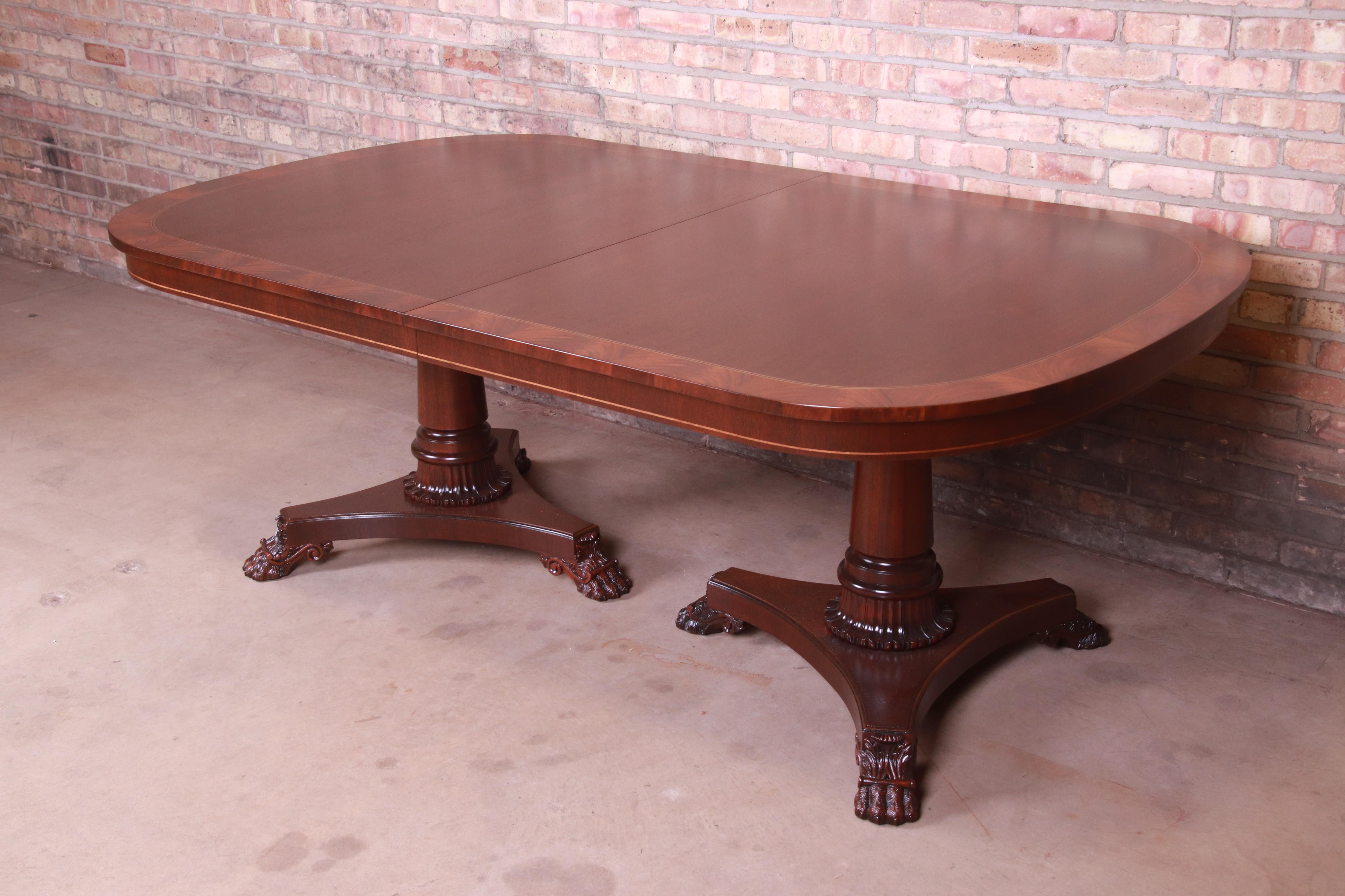 Kindel Furniture Neoclassical Banded Mahogany Dining Table, Newly Refinished 7