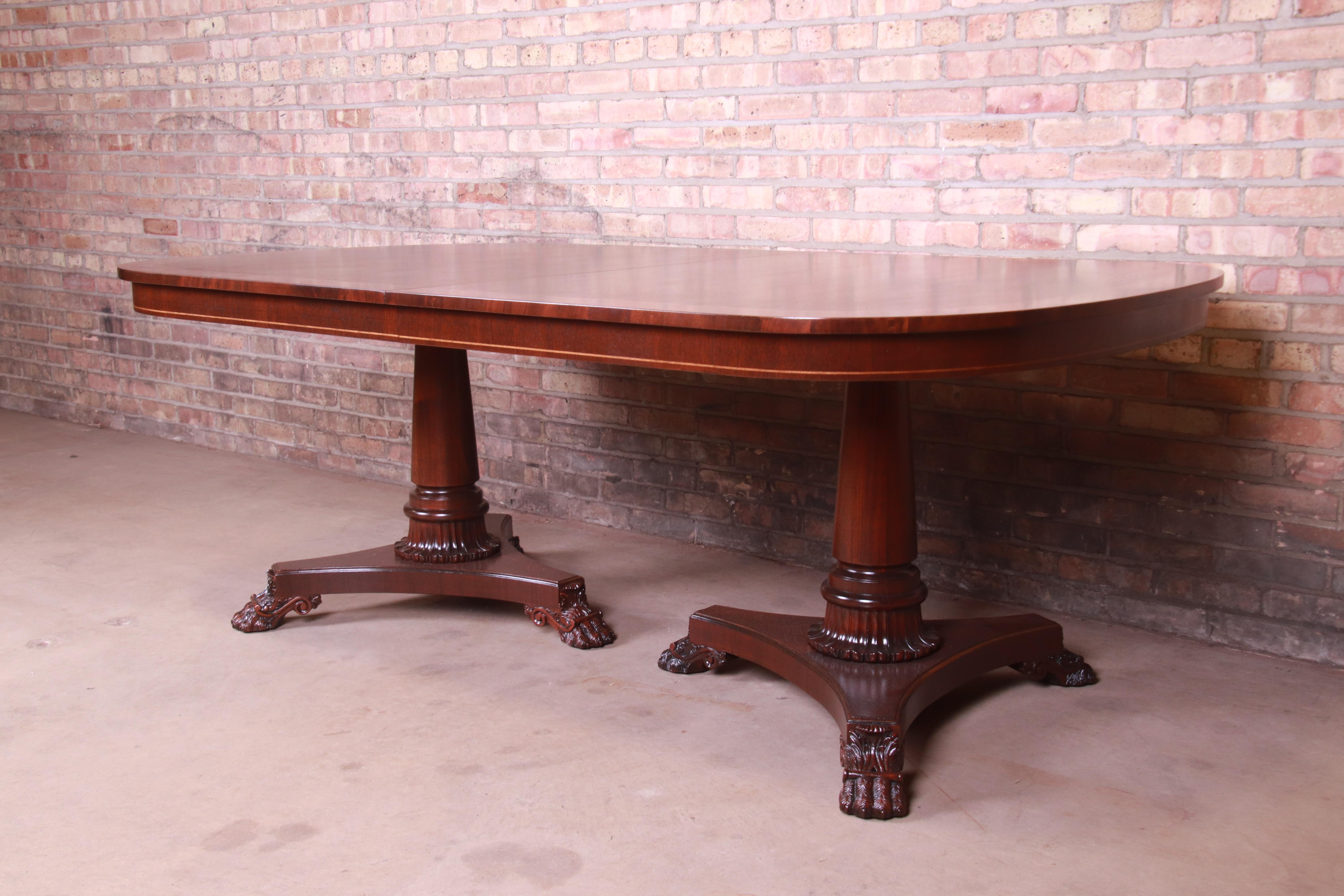 Kindel Furniture Neoclassical Banded Mahogany Dining Table, Newly Refinished 8