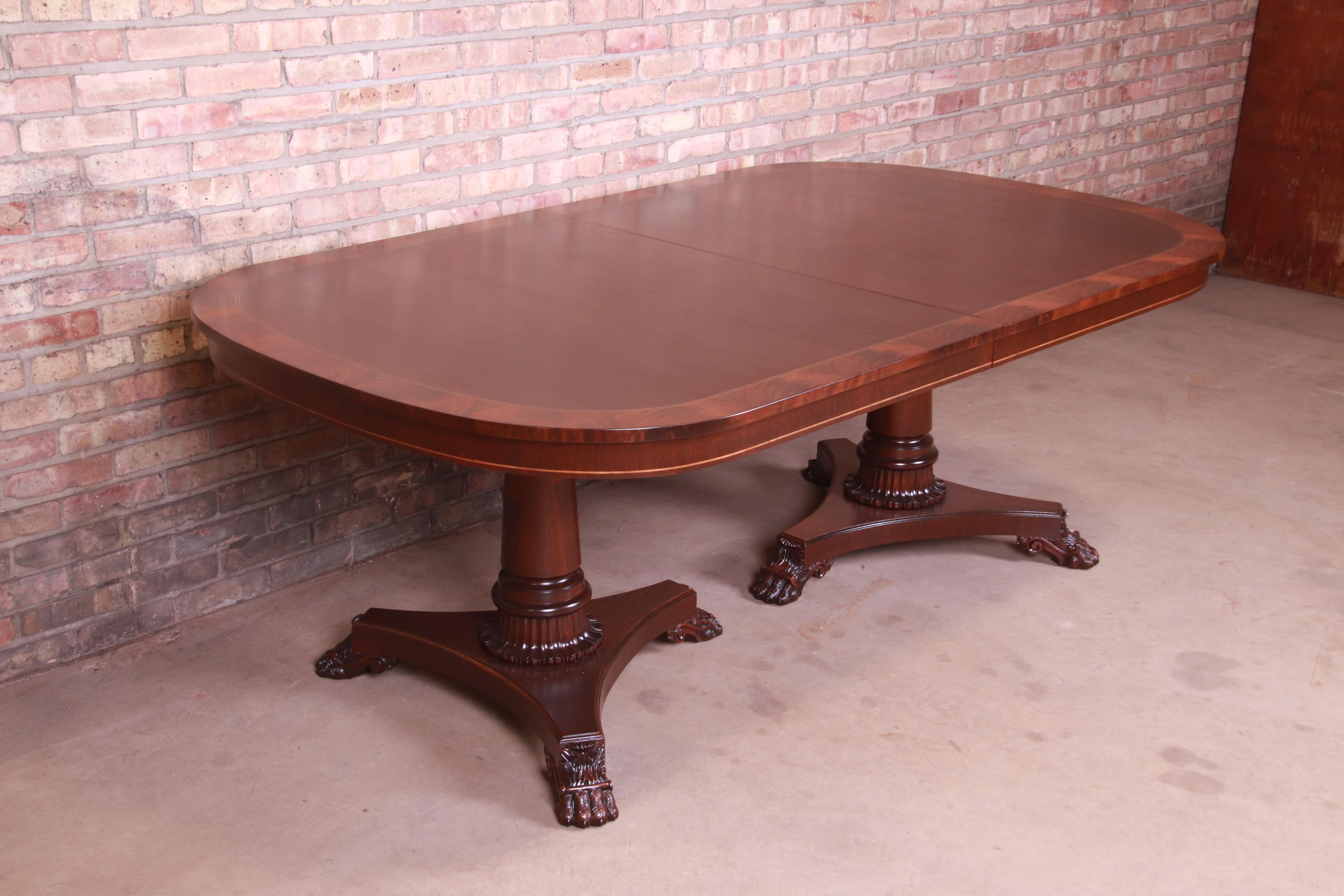 Kindel Furniture Neoclassical Banded Mahogany Dining Table, Newly Refinished 9