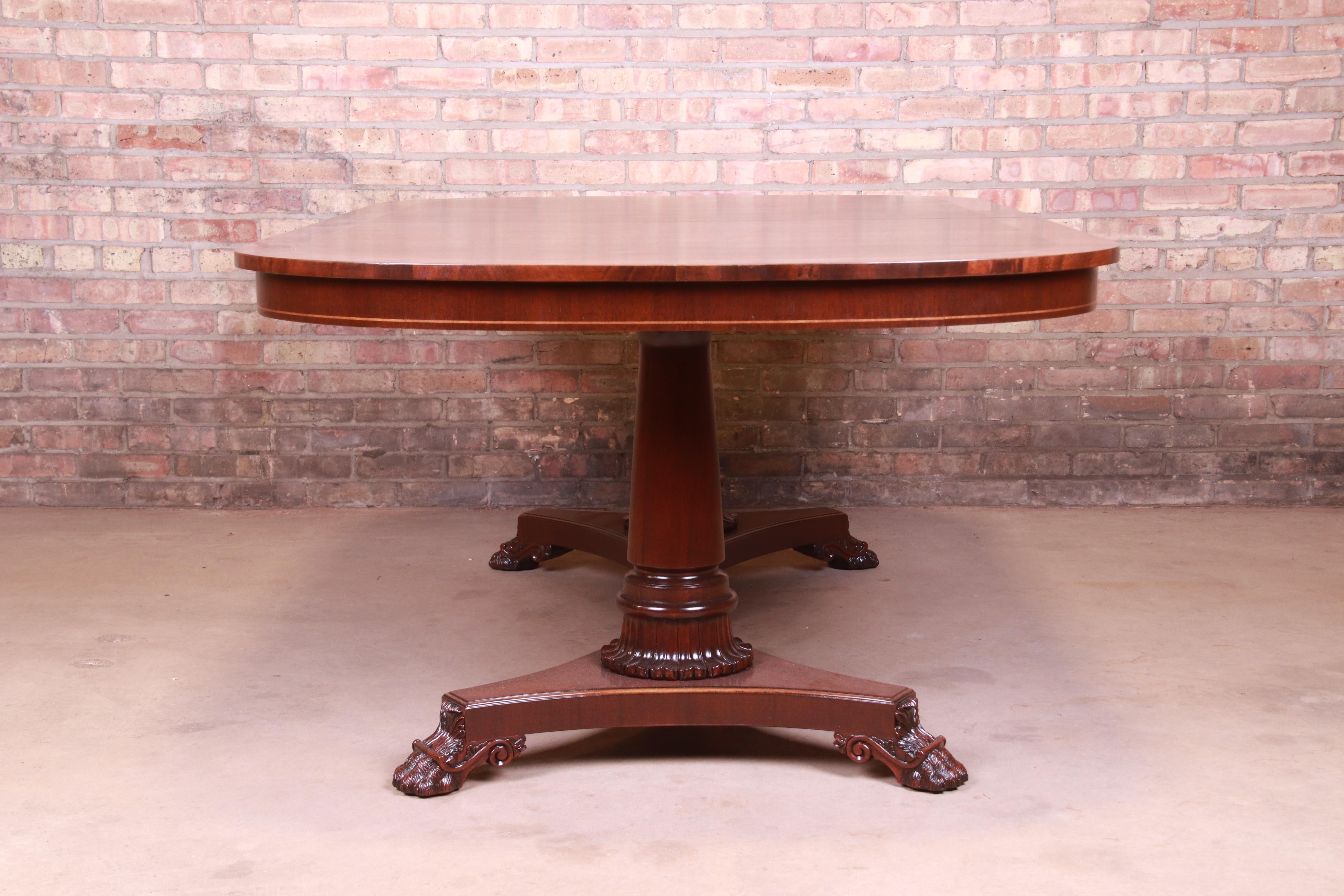 Kindel Furniture Neoclassical Banded Mahogany Dining Table, Newly Refinished 13