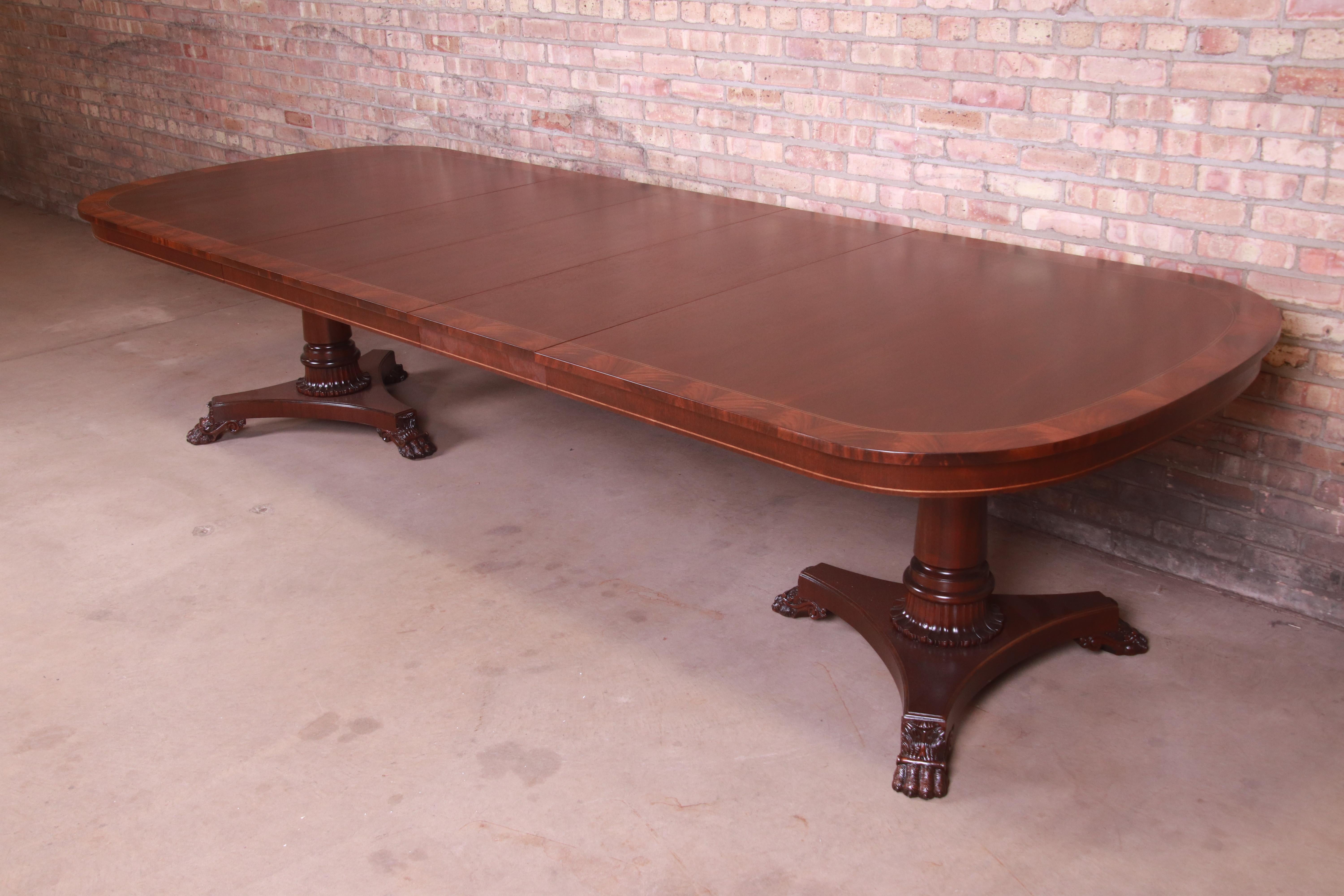 Late 20th Century Kindel Furniture Neoclassical Banded Mahogany Dining Table, Newly Refinished