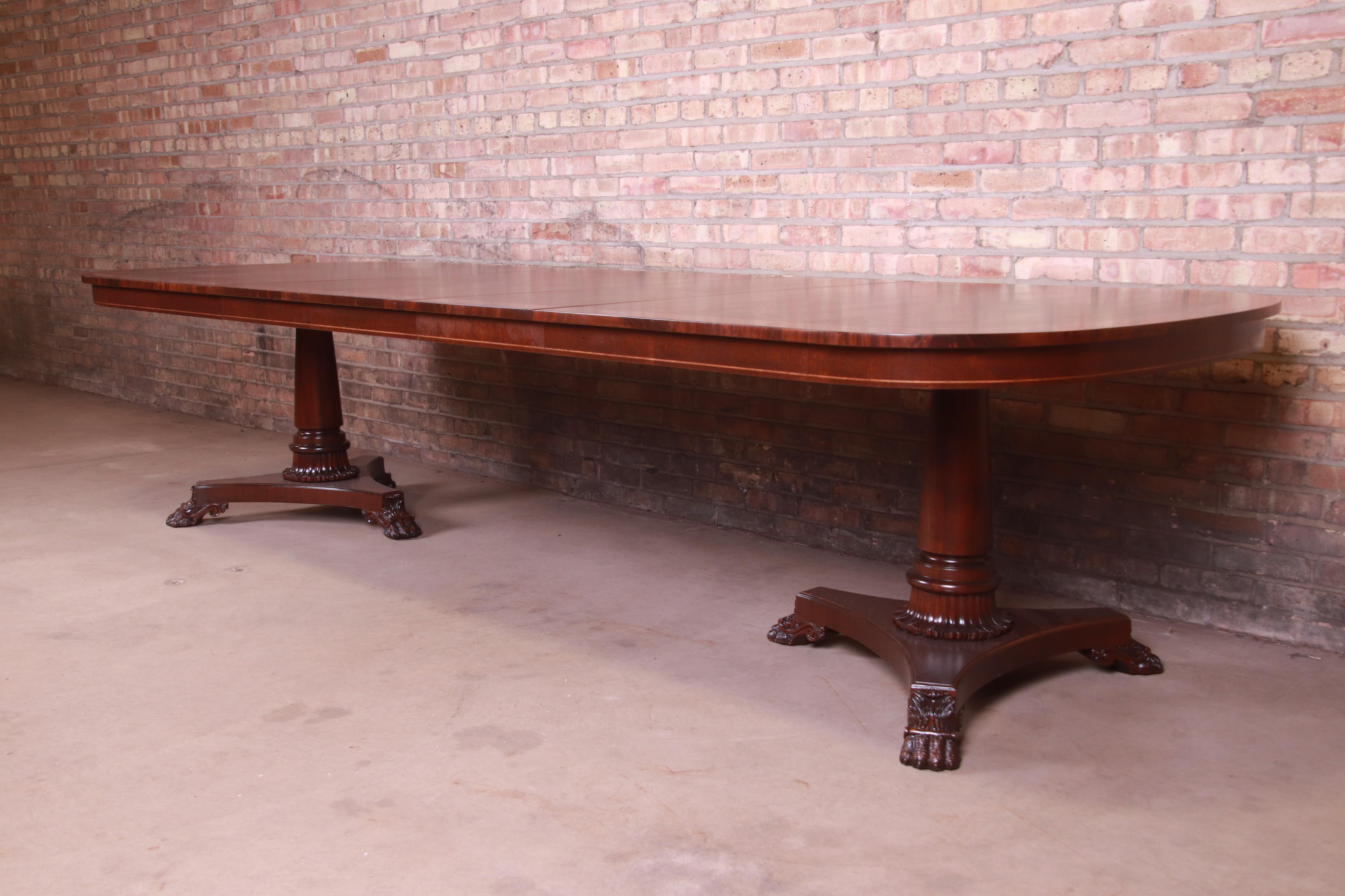 Kindel Furniture Neoclassical Banded Mahogany Dining Table, Newly Refinished 1