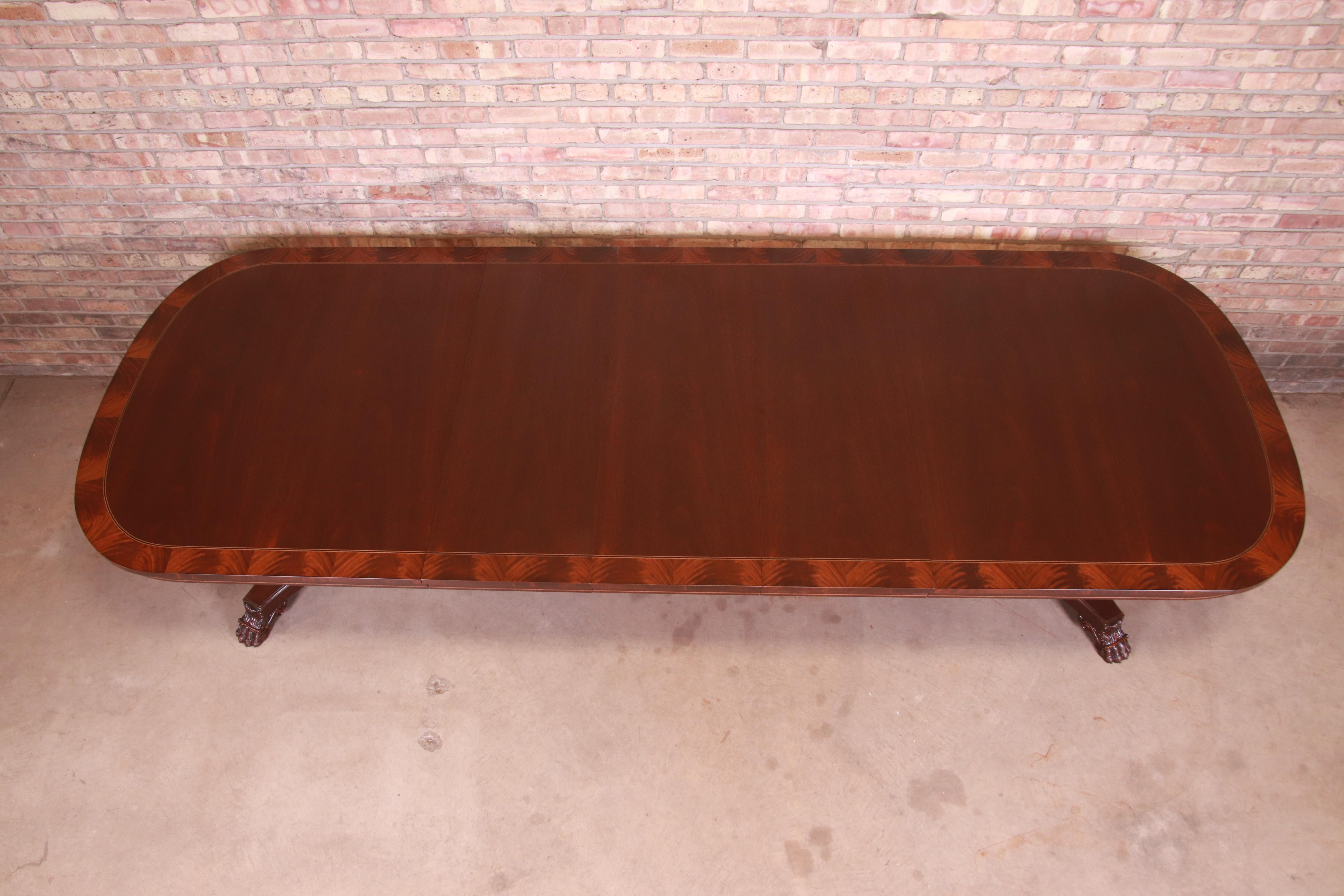 Kindel Furniture Neoclassical Banded Mahogany Dining Table, Newly Refinished 2