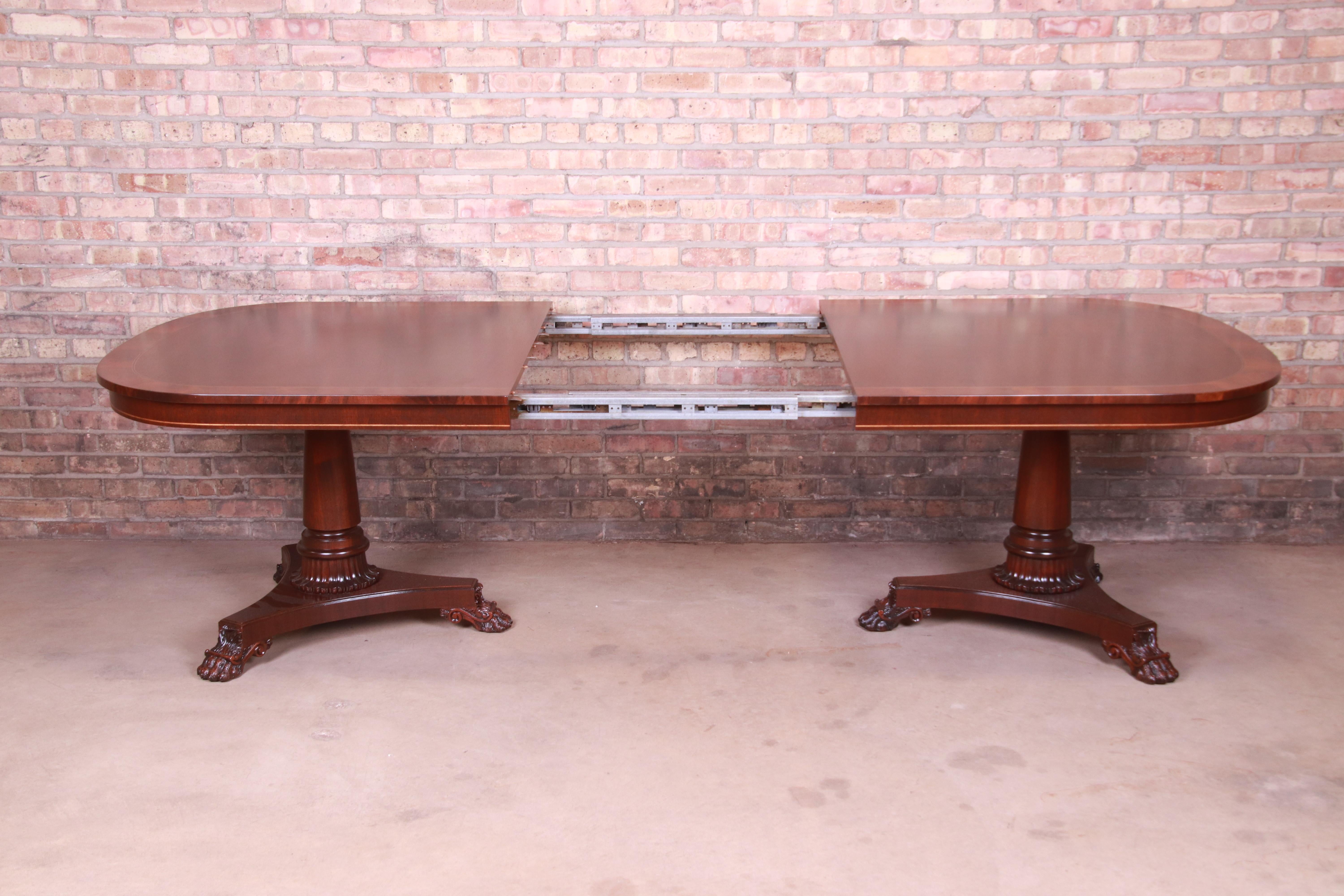 Kindel Furniture Neoclassical Banded Mahogany Dining Table, Newly Refinished 4