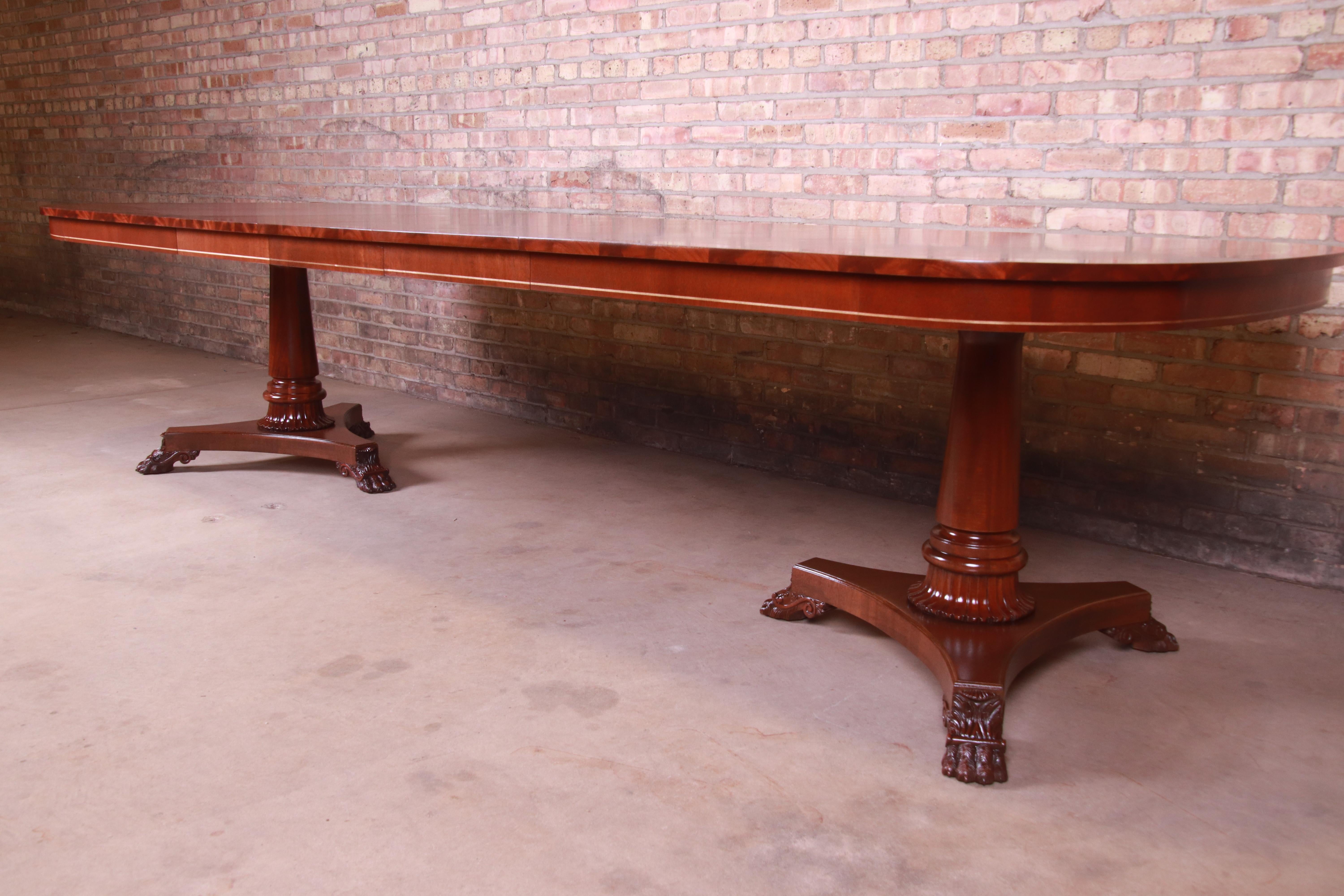 American Kindel Furniture Neoclassical Banded Mahogany Extension Dining Table, Restored For Sale