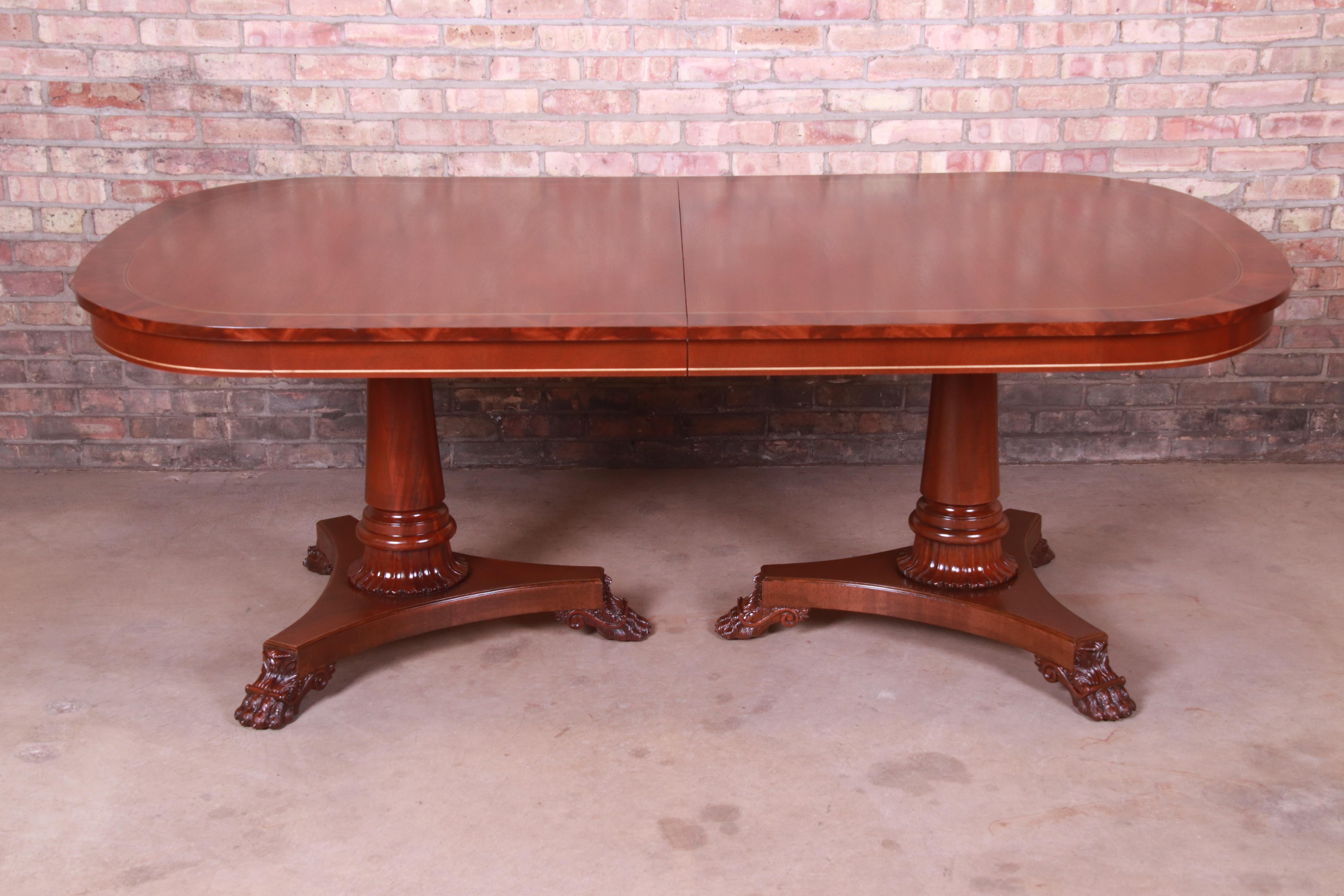 Kindel Furniture Neoclassical Banded Mahogany Extension Dining Table, Restored For Sale 1