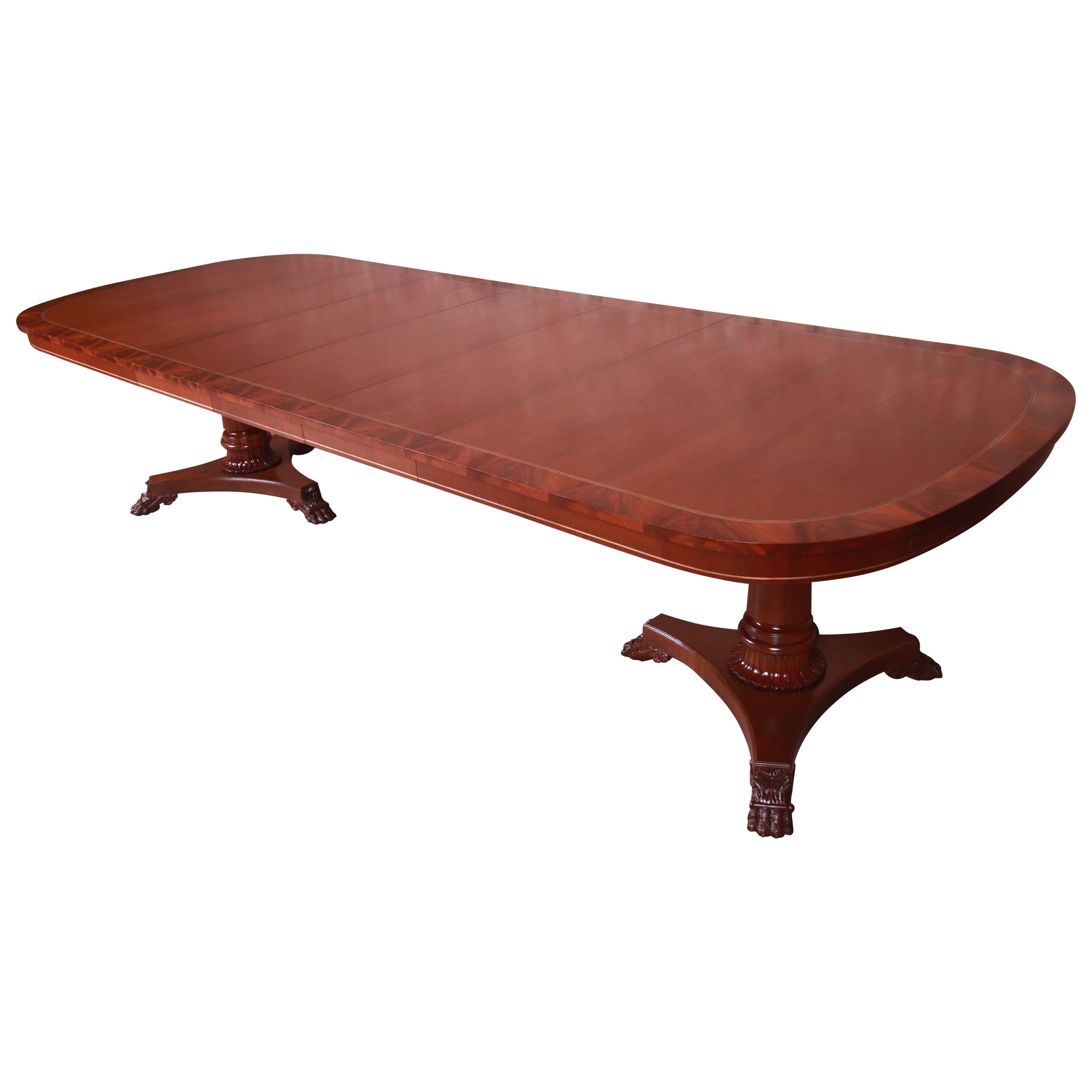 Kindel Furniture Neoclassical Banded Mahogany Extension Dining Table, Restored