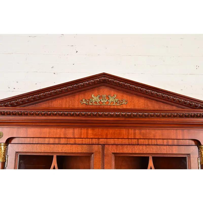 Kindel Furniture Neoclassical Carved Mahogany Breakfront Bookcase Cabinet For Sale 7
