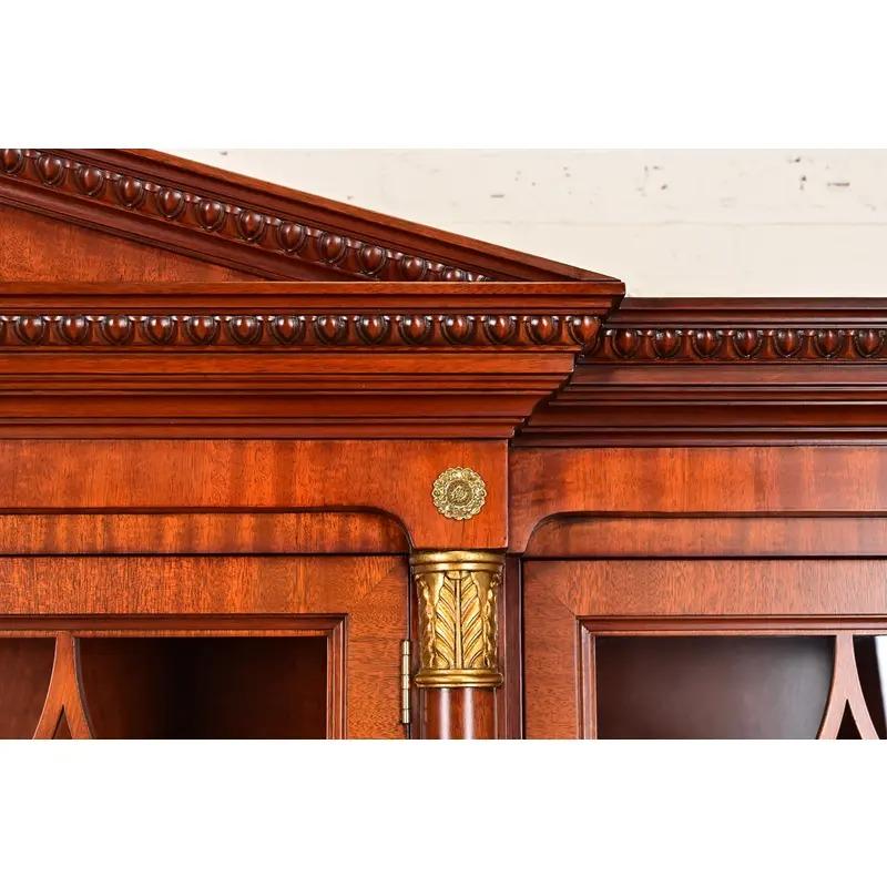 Kindel Furniture Neoclassical Carved Mahogany Breakfront Bookcase Cabinet For Sale 8