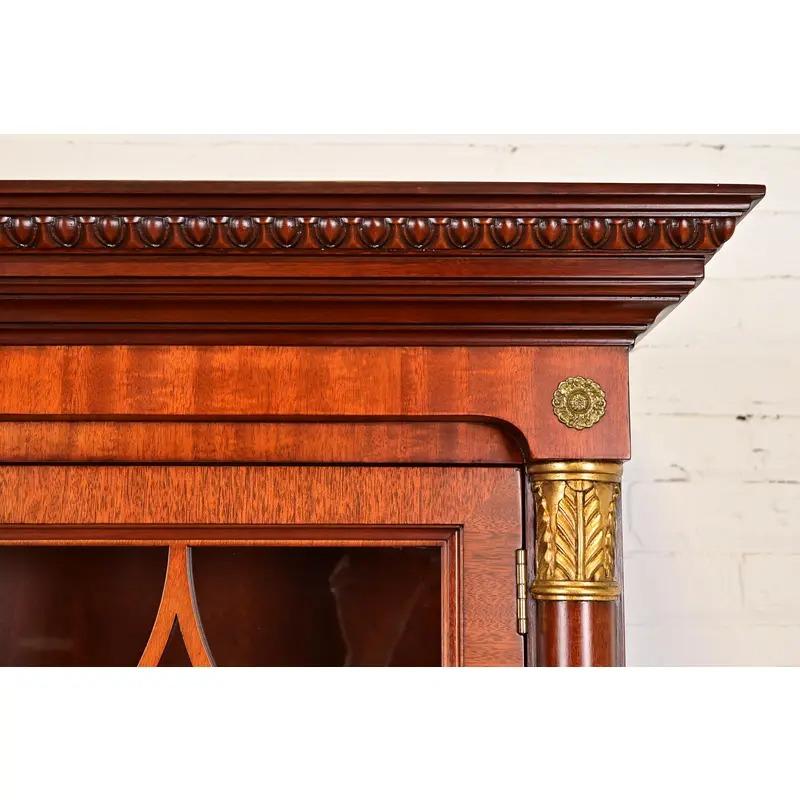 Kindel Furniture Neoclassical Carved Mahogany Breakfront Bookcase Cabinet For Sale 9