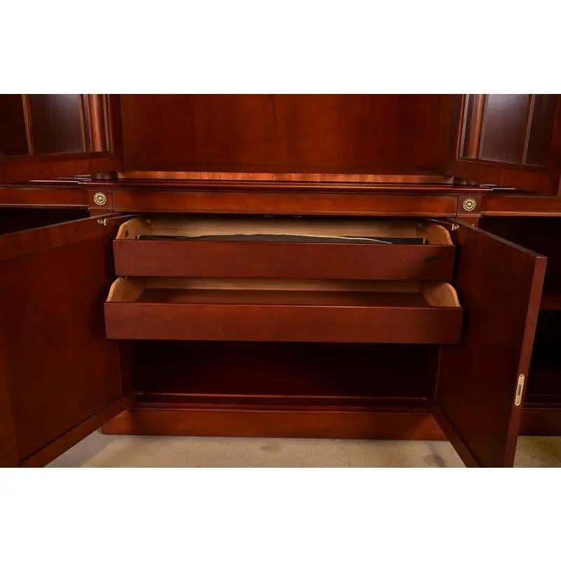 Kindel Furniture Neoclassical Carved Mahogany Breakfront Bookcase Cabinet For Sale 2