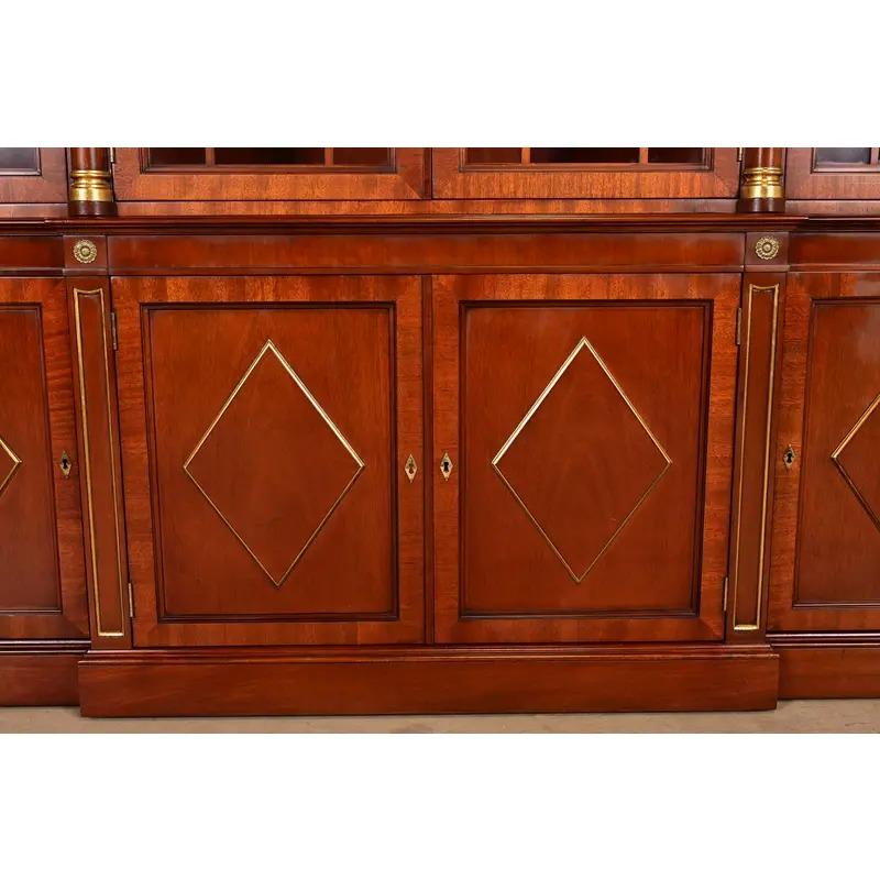 Kindel Furniture Neoclassical Carved Mahogany Breakfront Bookcase Cabinet For Sale 3