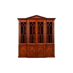 Kindel Furniture Neoclassical Carved Mahogany Breakfront Bookcase Cabinet