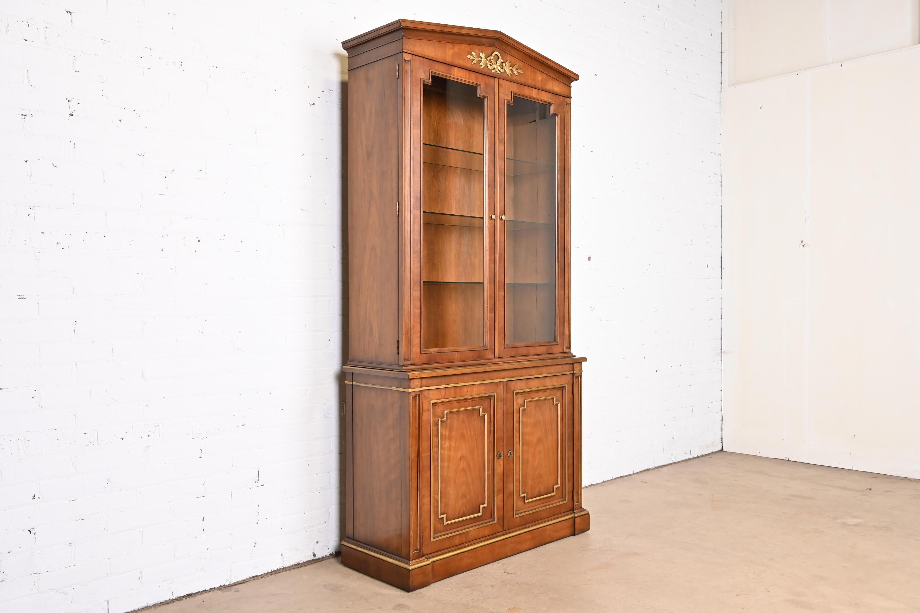 American Kindel Furniture Neoclassical Cherry and Gold Gilt Breakfront Bookcase Cabinet For Sale