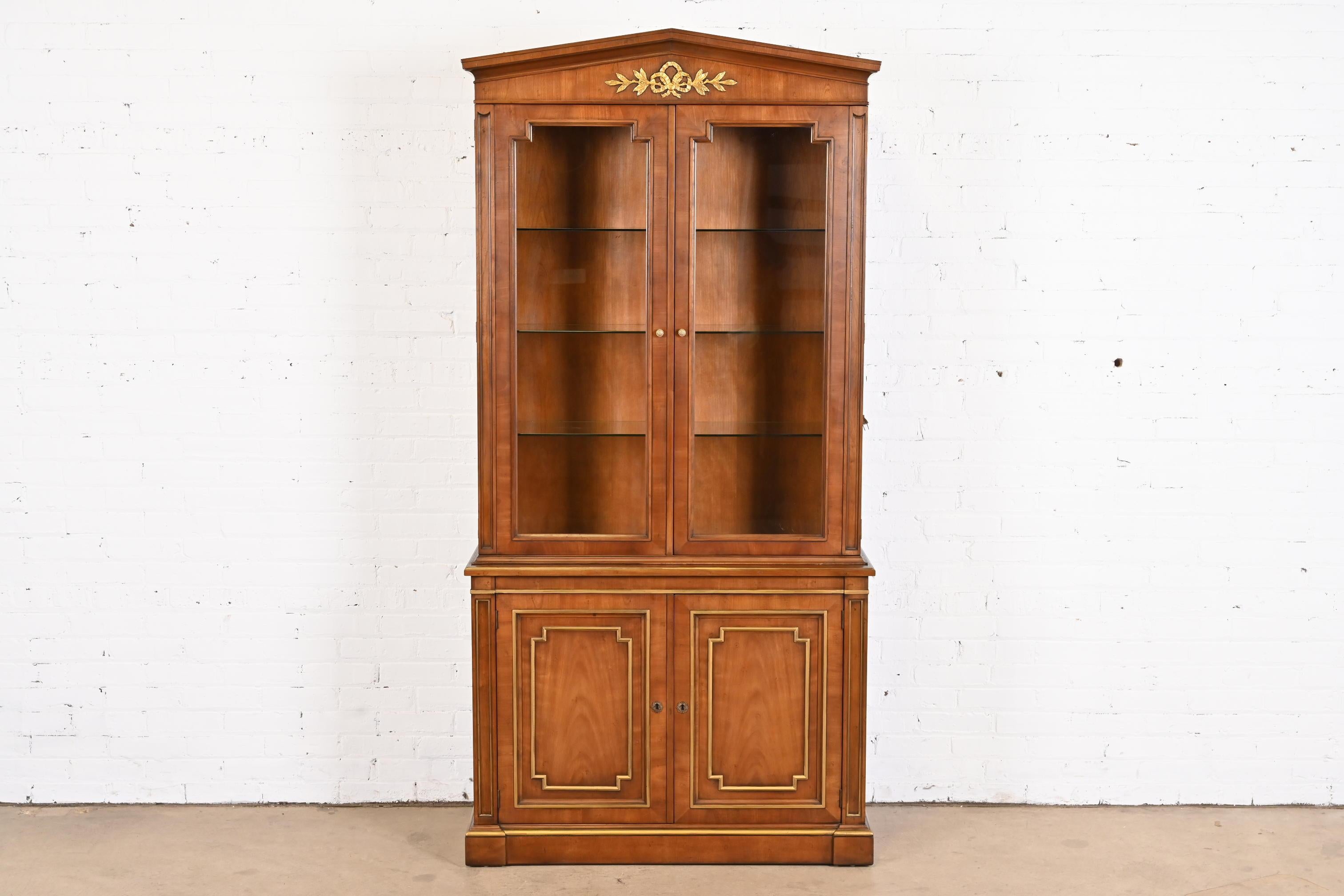 Kindel Furniture Neoclassical Cherry and Gold Gilt Breakfront Bookcase  Cabinet For Sale at 1stDibs