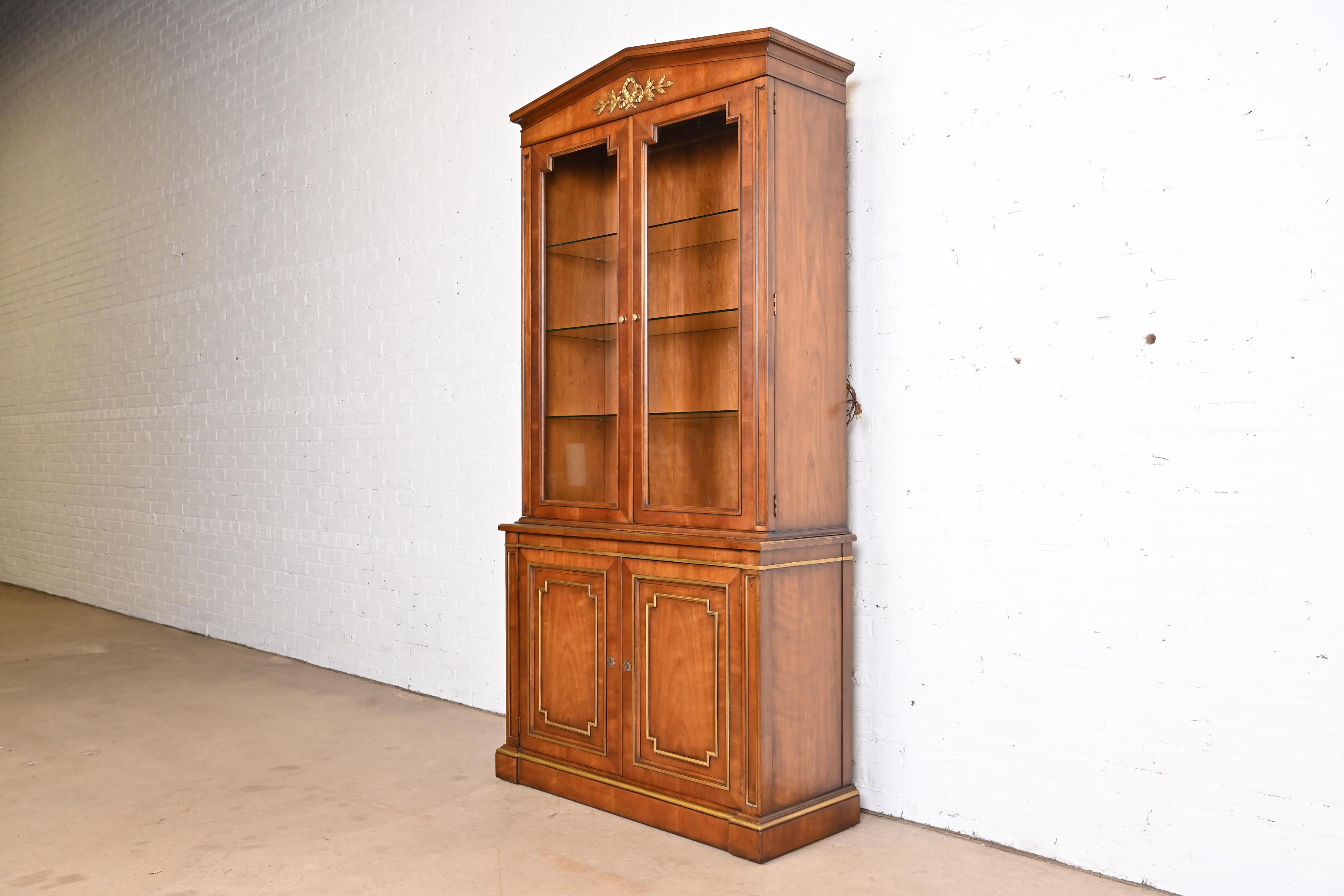 Glass Kindel Furniture Neoclassical Cherry and Gold Gilt Breakfront Bookcase Cabinet For Sale