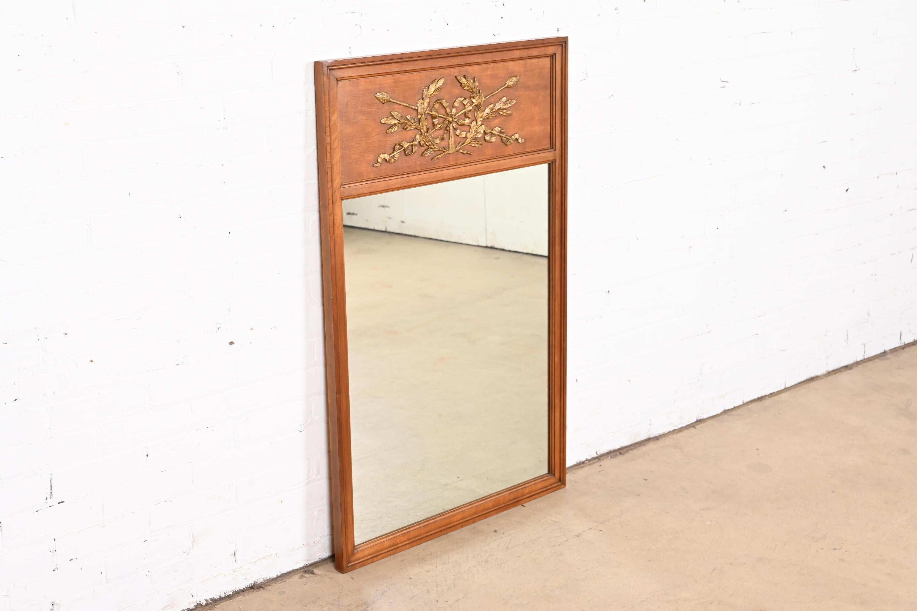 American Kindel Furniture Neoclassical Cherry Wood and Gold Gilt Wall Mirror, Circa 1960s