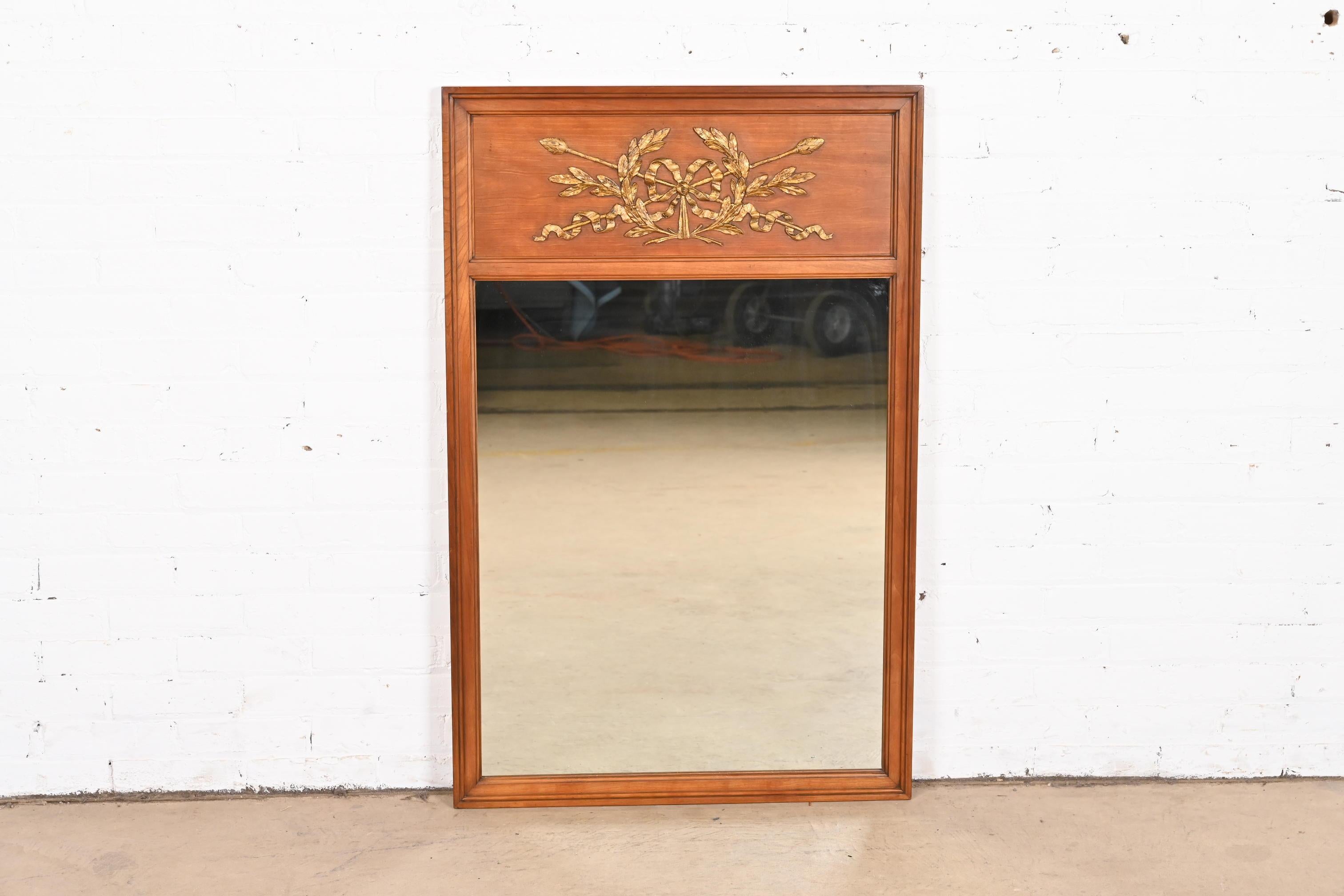 Kindel Furniture Neoclassical Cherry Wood and Gold Gilt Wall Mirror, Circa 1960s In Good Condition In South Bend, IN