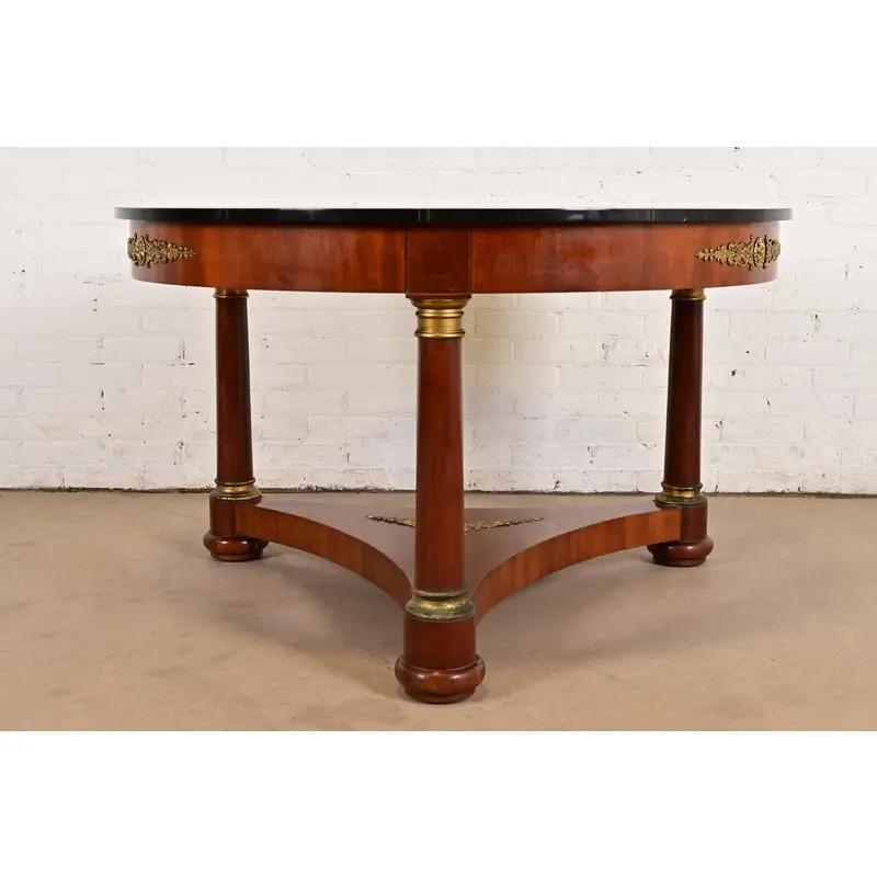 Kindel Furniture Neoclassical Faux Marble Top Center Table With Mounted Ormolu For Sale 4