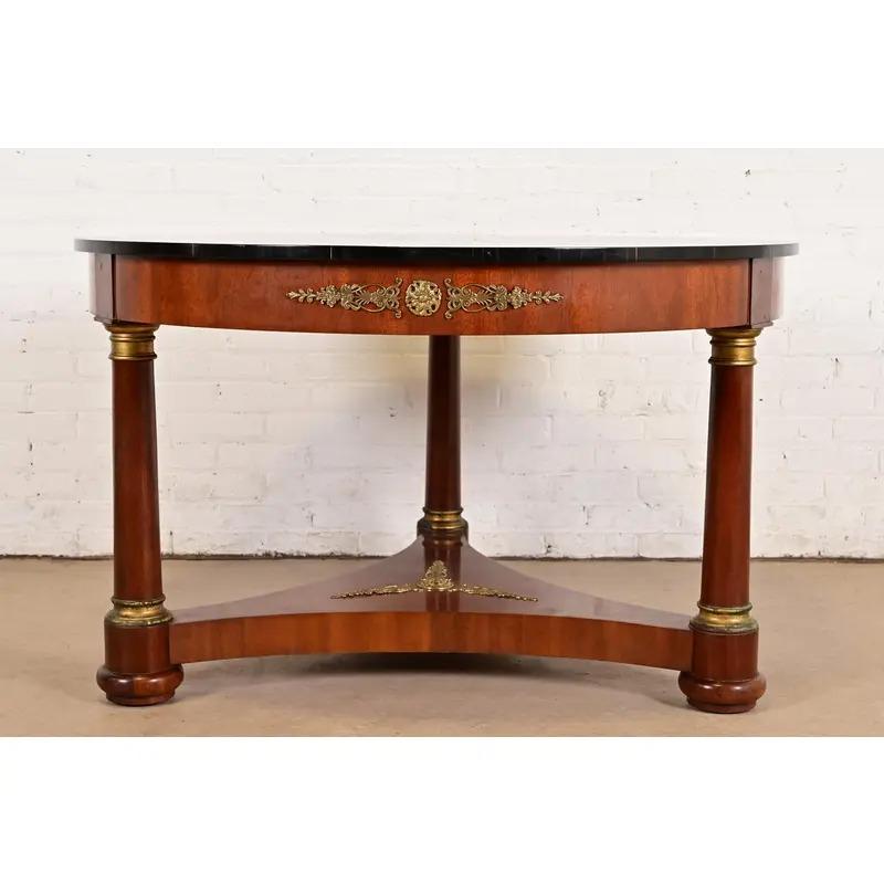 American Kindel Furniture Neoclassical Faux Marble Top Center Table With Mounted Ormolu For Sale