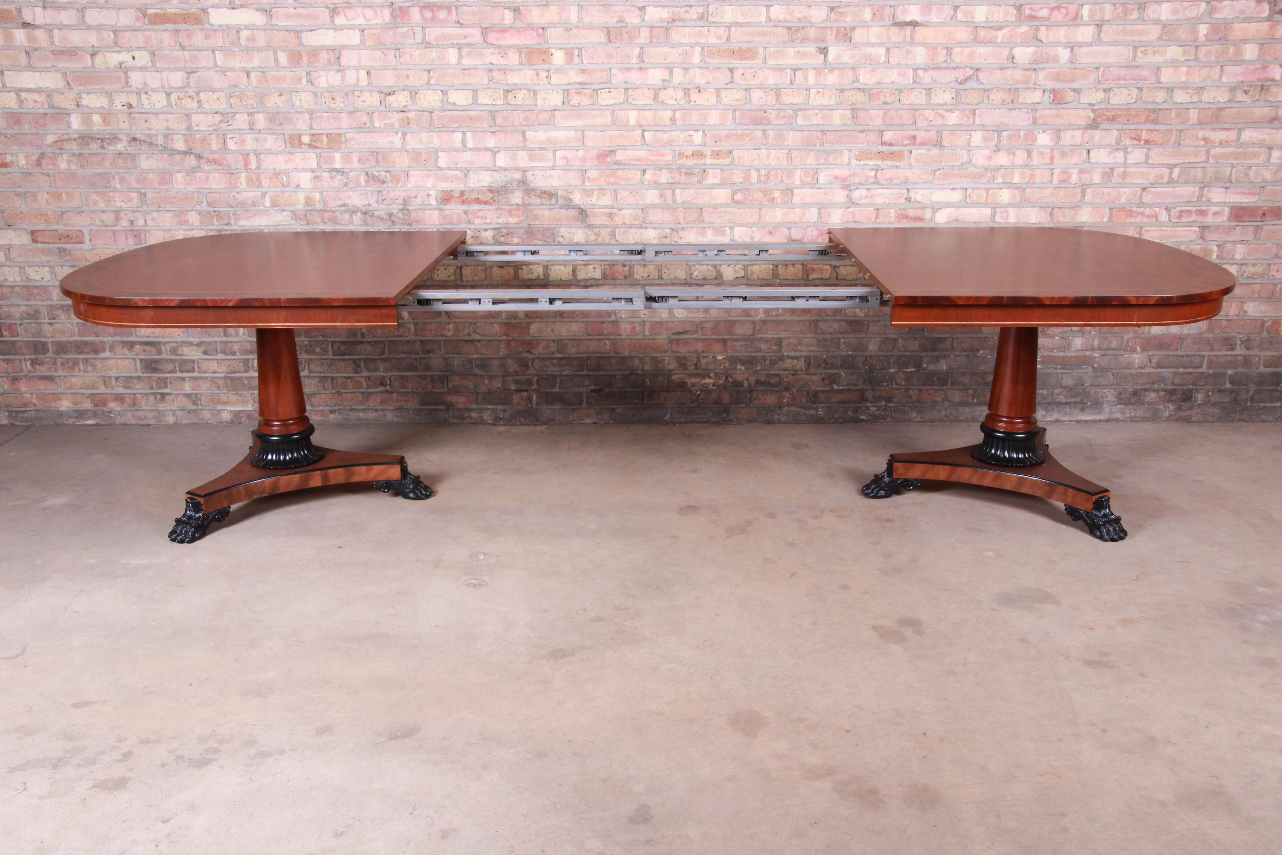 Kindel Furniture Neoclassical Mahogany Double Pedestal Dining Table, Refinished In Good Condition In South Bend, IN